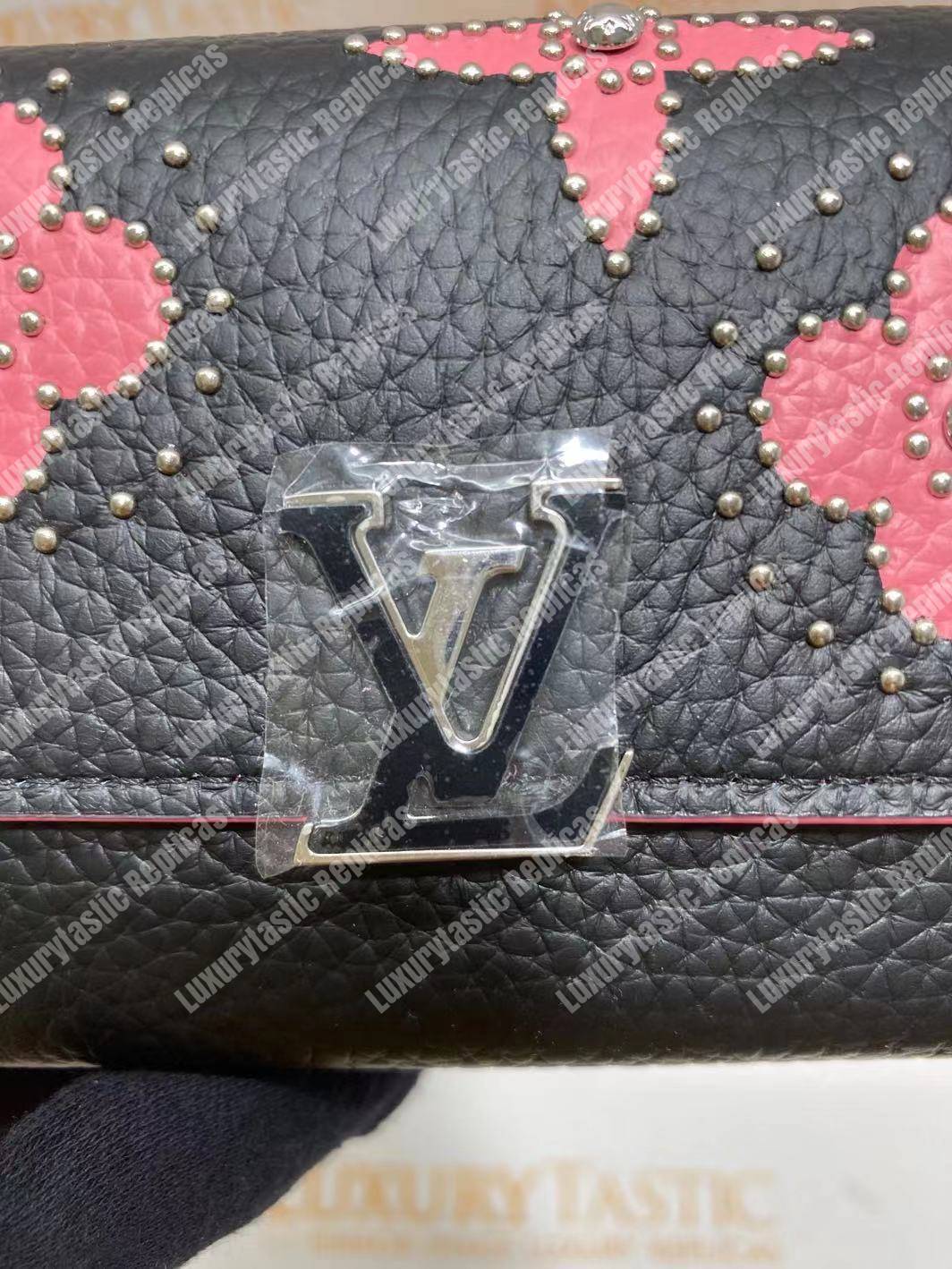LV Capucines Compact Wallet Taurillon Noir Leather Monogram Flowers