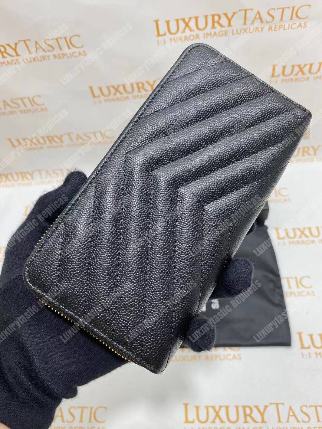 Saint Laurent Monogram Zip Around Wallet Black Grain De Poudre