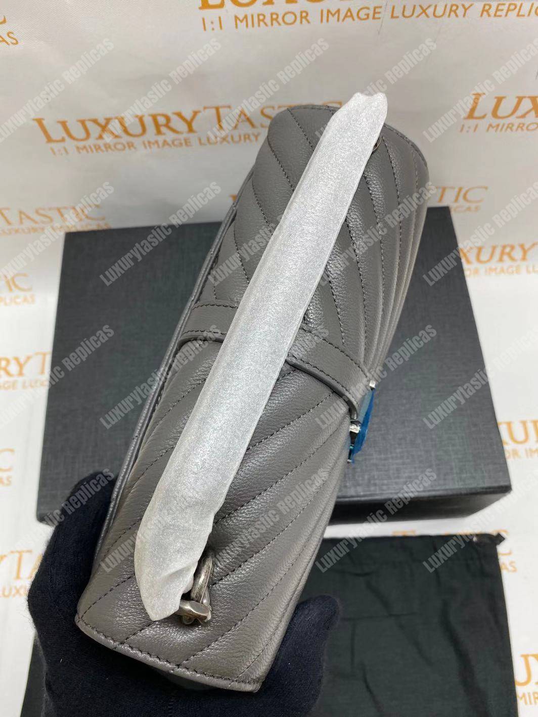 Saint Laurent Classic Medium College Monogram Earth Grey Silver-Toned