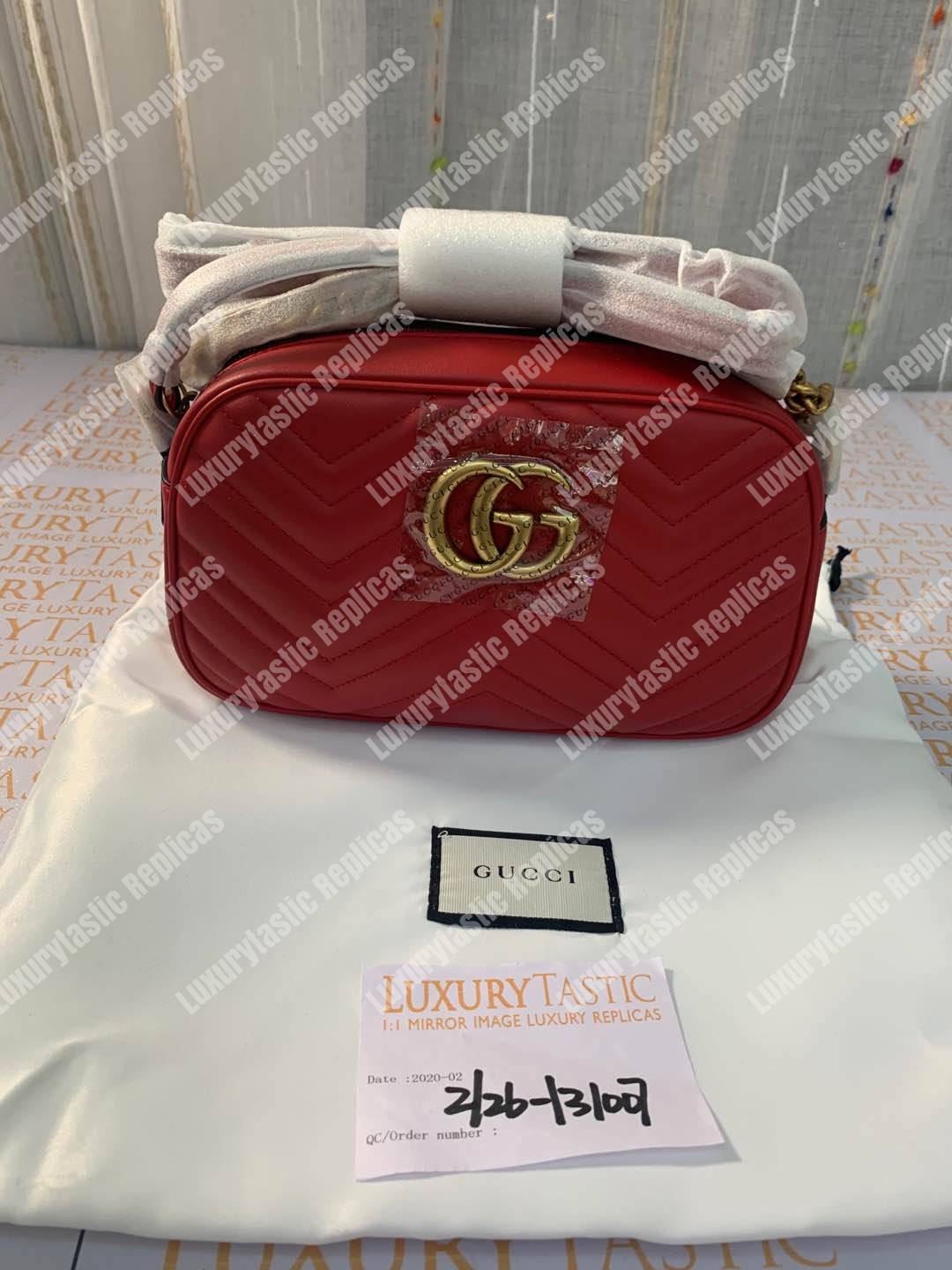 G*u*i gg marmont small matelassé shoulder bag hibiscus red