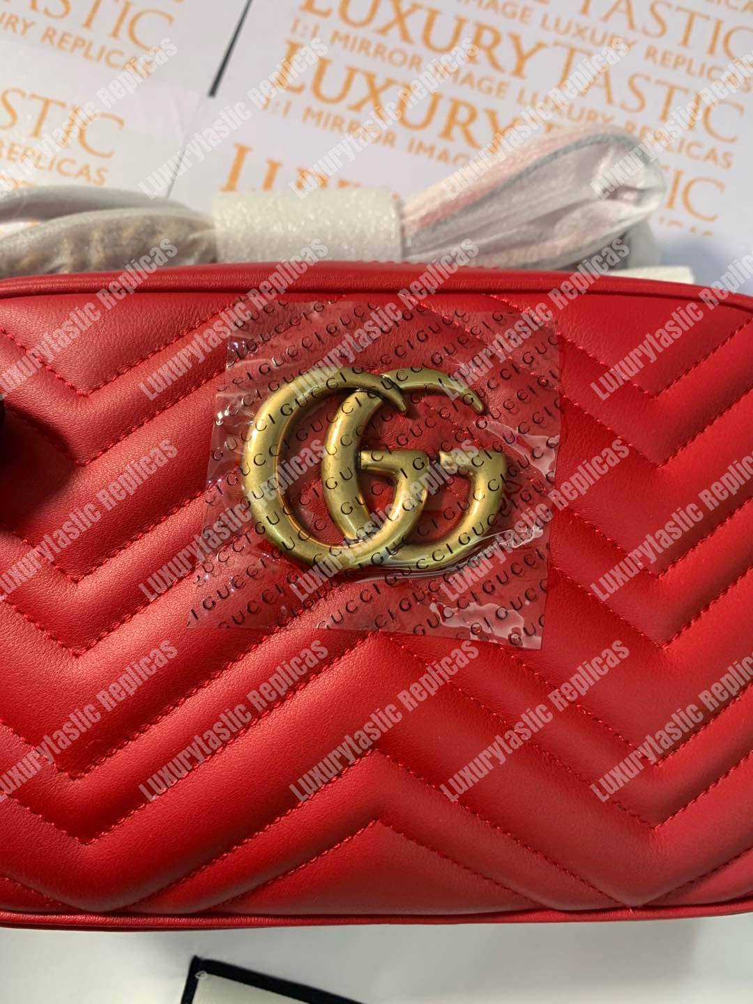 G*u*i gg marmont small matelassé shoulder bag hibiscus red