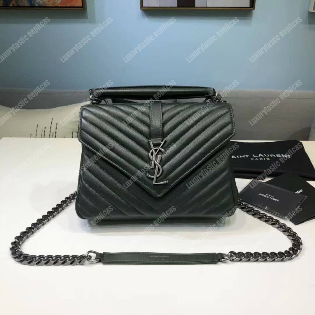Saint Laurent Classic Medium College Monogram Dark Green Silver-Toned