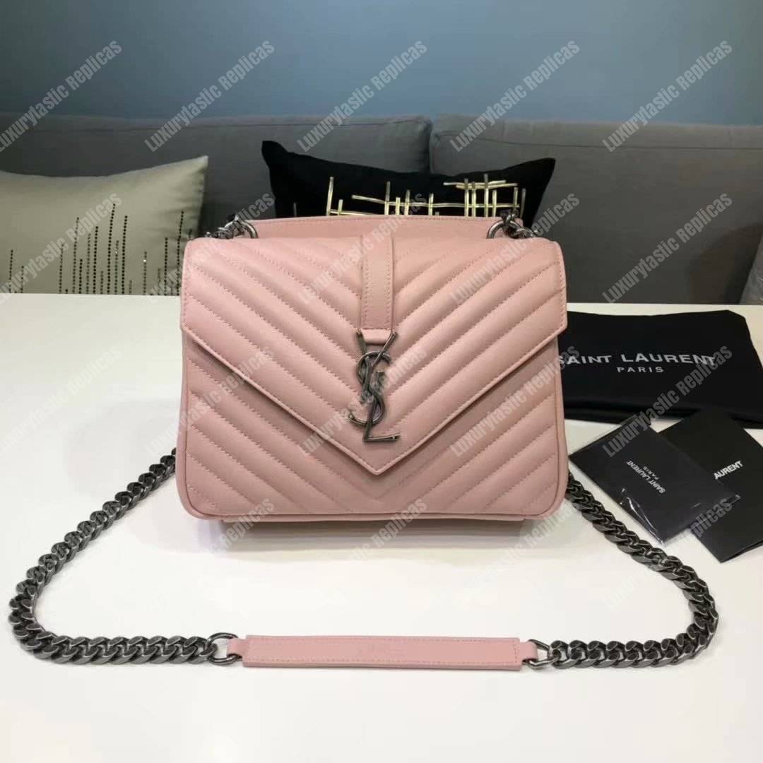 Saint Laurent Classic Medium College Monogram Pink Silver-Toned