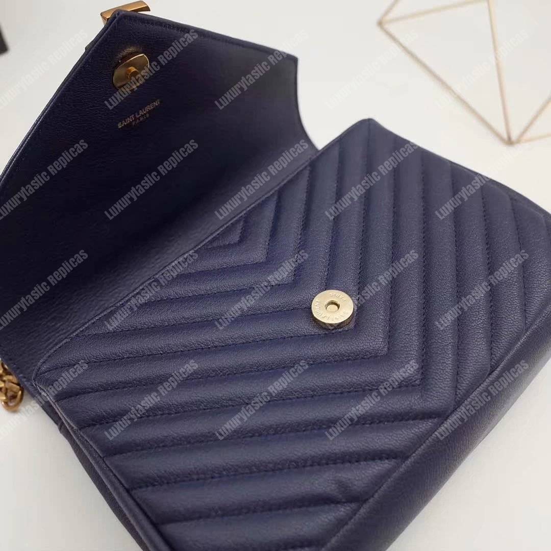 Saint Laurent Classic Medium College Monogram Blue Gold-Toned
