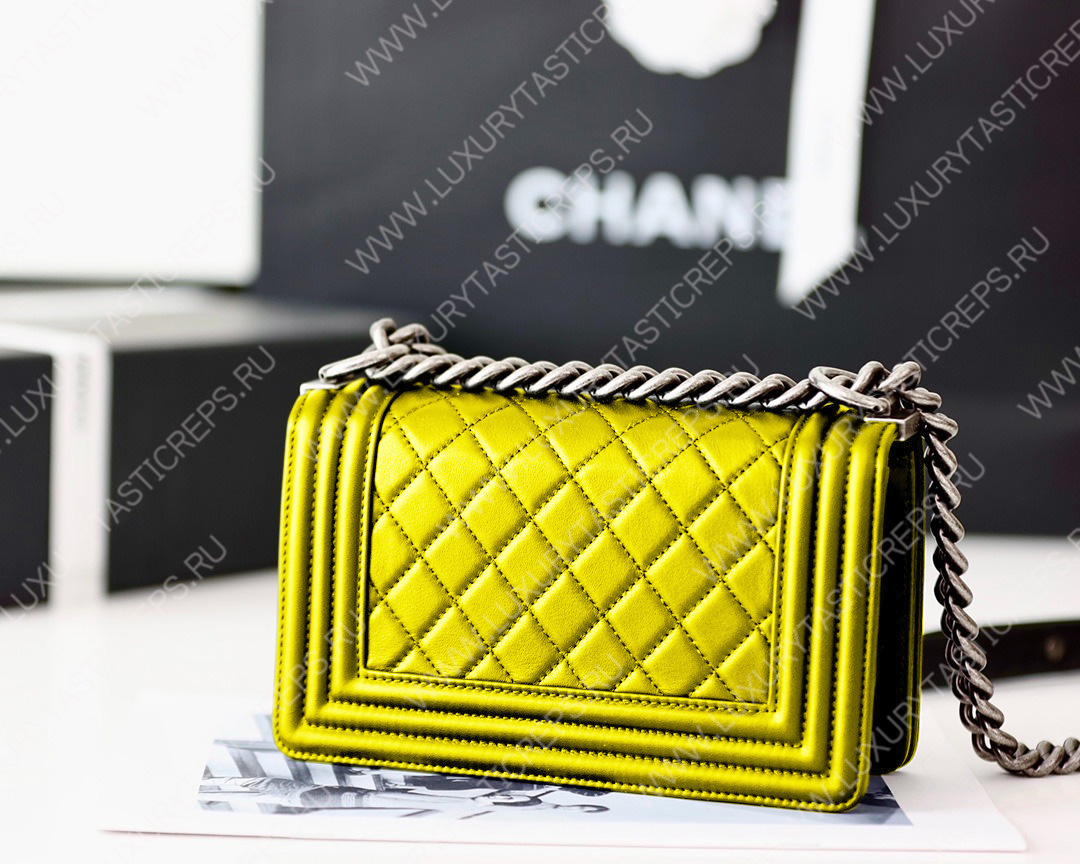 Ch*el boy handbag yellow gold metallic a67085