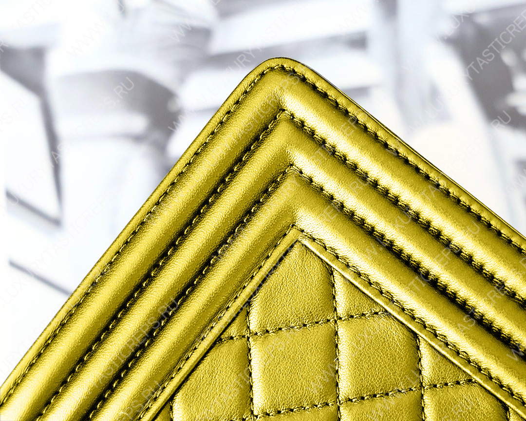 Ch*el boy handbag yellow gold metallic a67085
