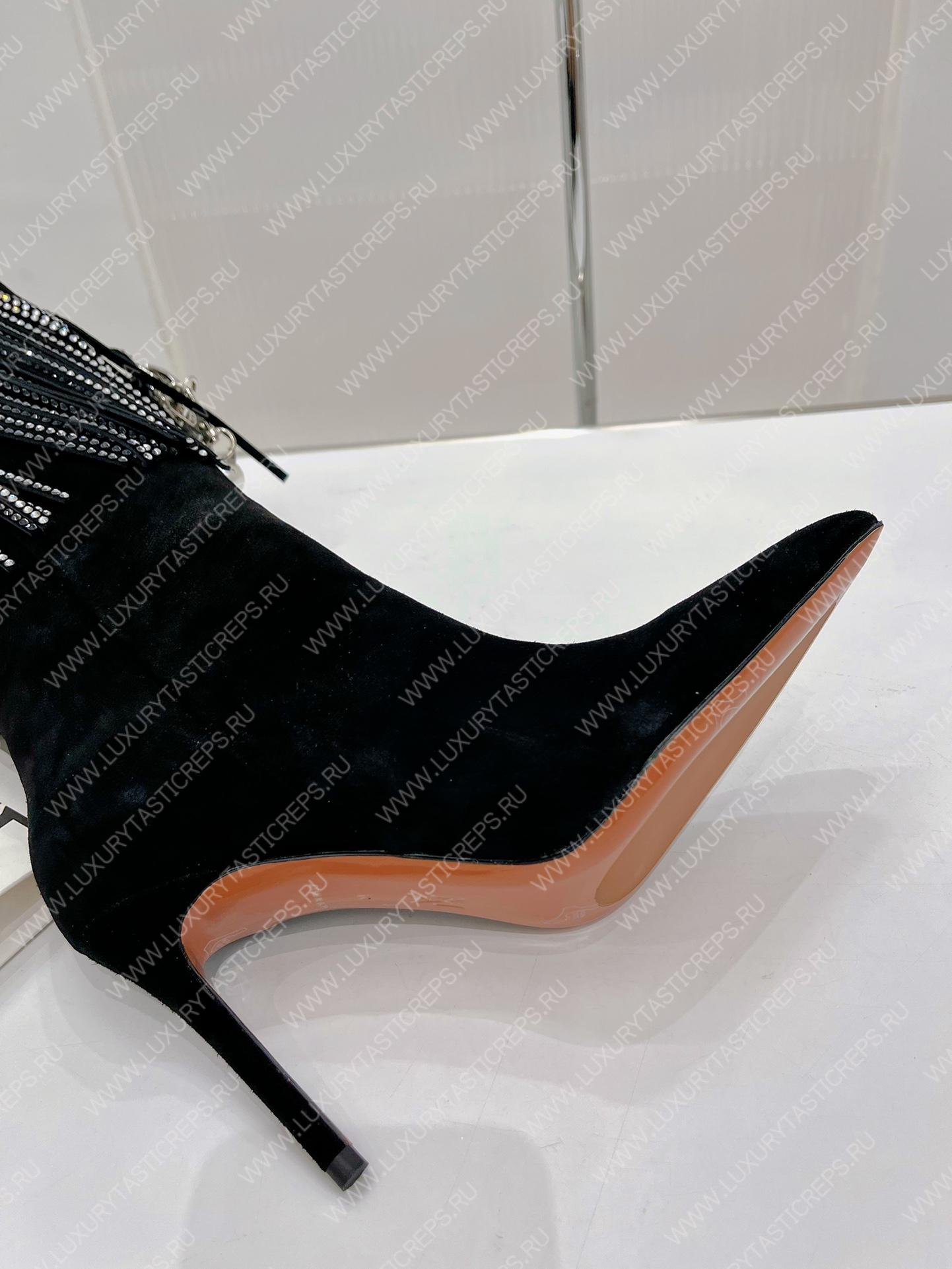 AMINA MUADDI LILY CRYSTAL-FRINGE CALF BOOTS BLACK AM5020