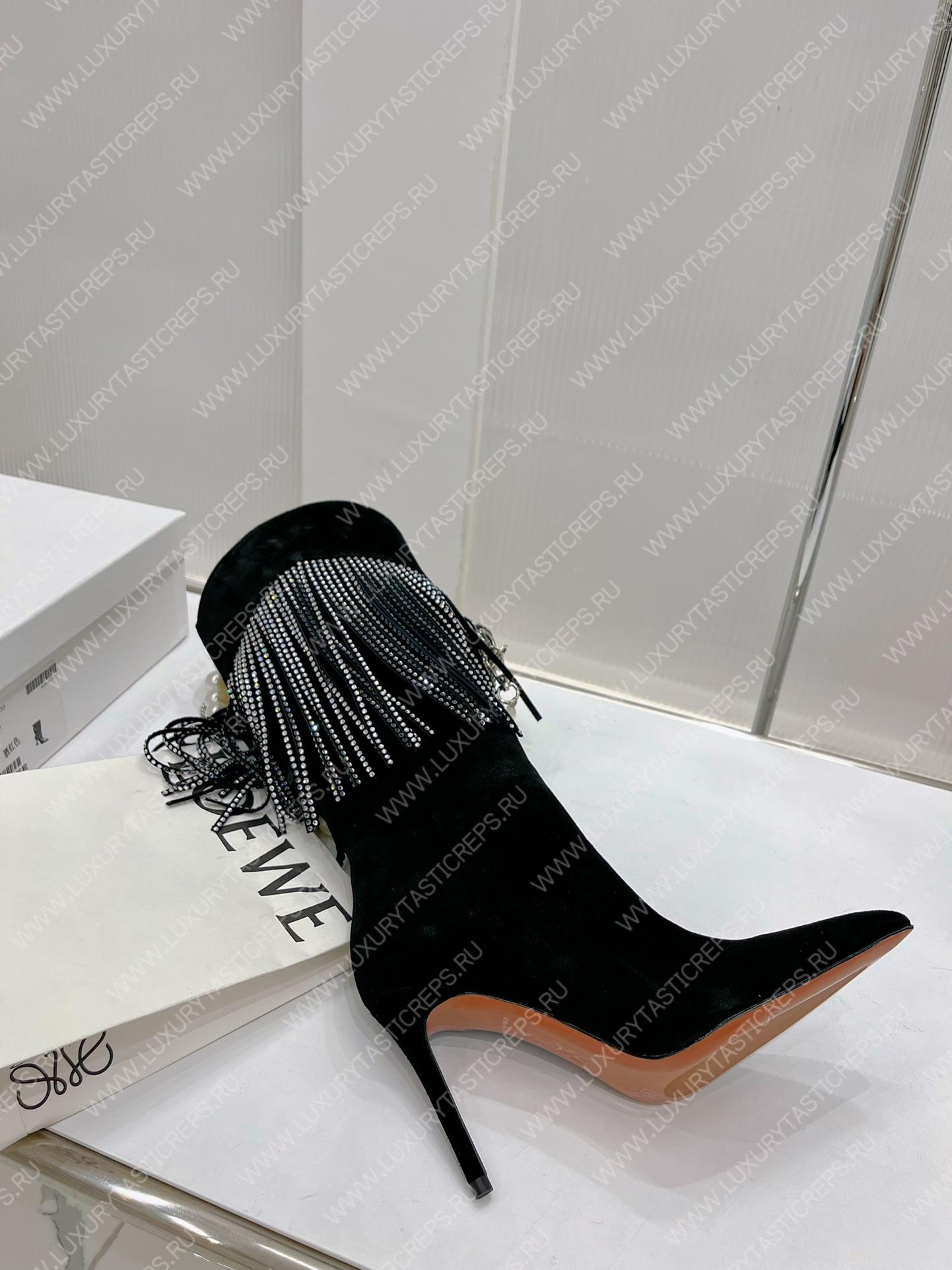 AMINA MUADDI LILY CRYSTAL-FRINGE CALF BOOTS BLACK AM5020