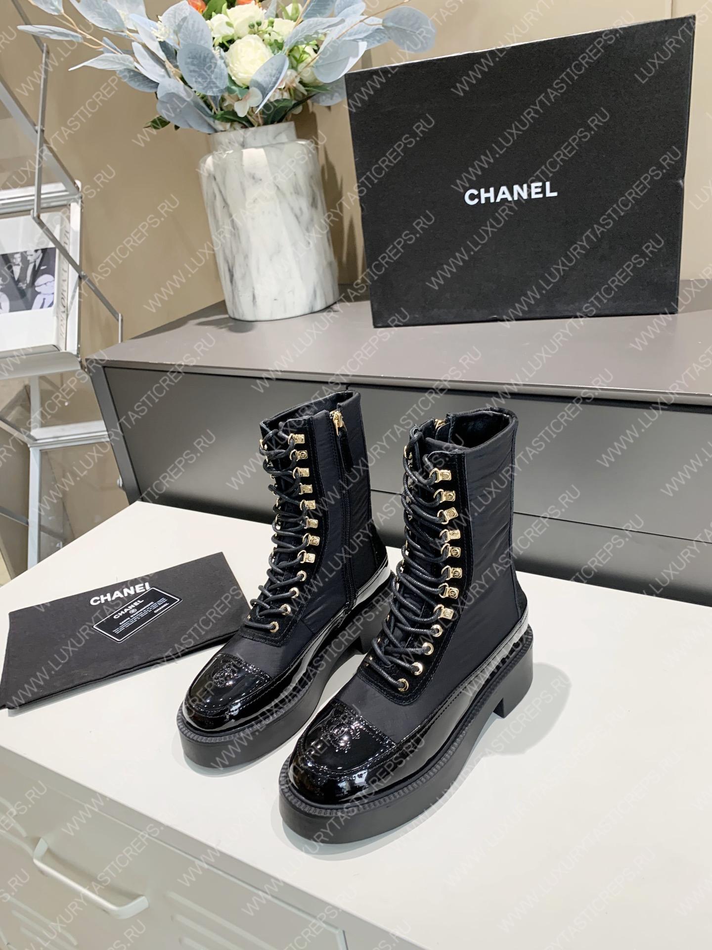 Ch*el lace-up boots black & white g38086