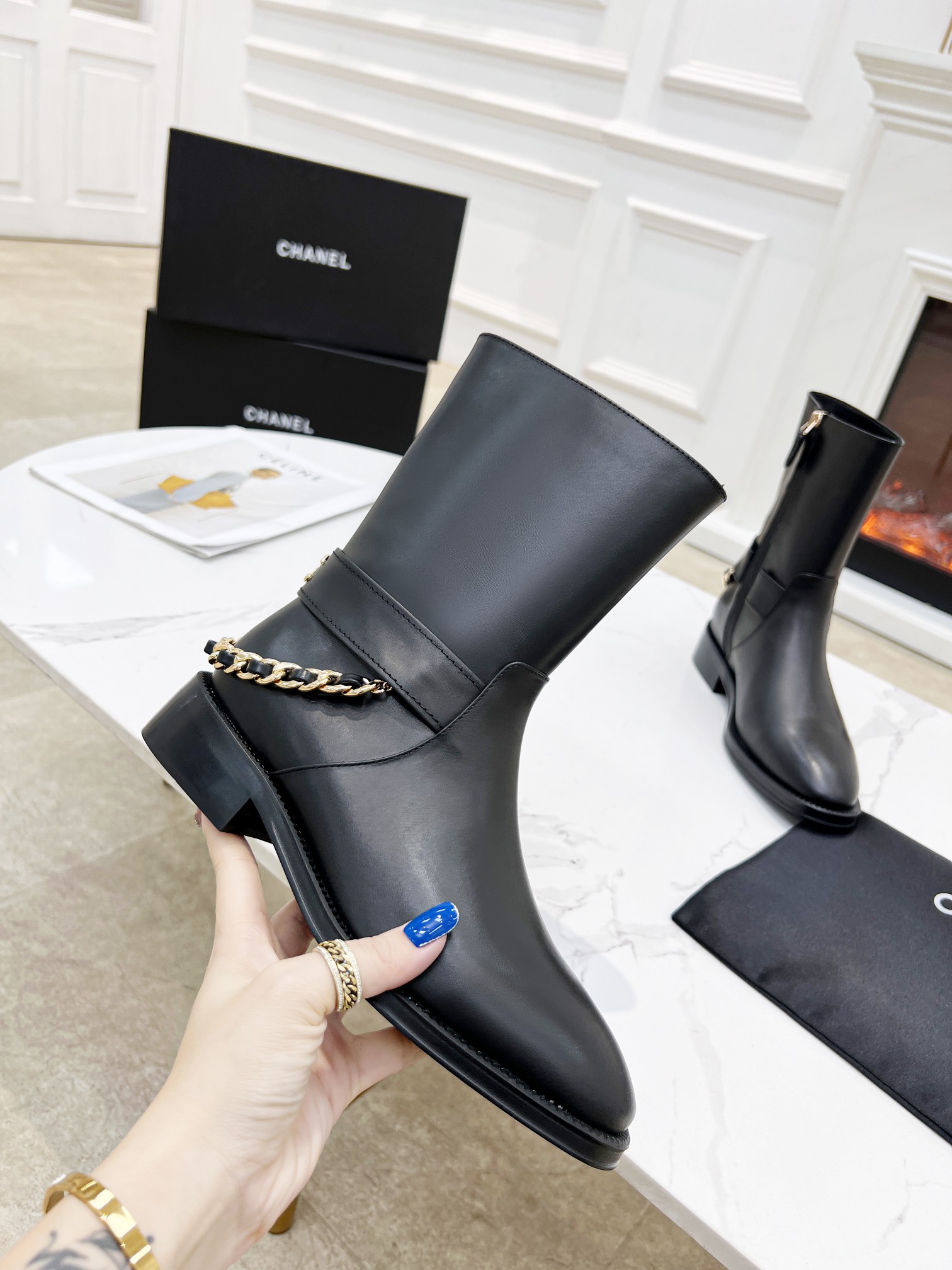 Ch*el leather ankle moto boots black cha809691