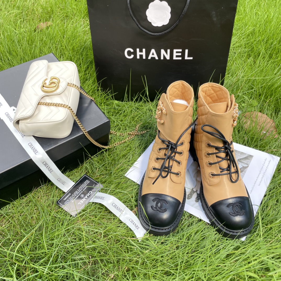 Ch*el pure love velcro ankle boots brown and black g39391