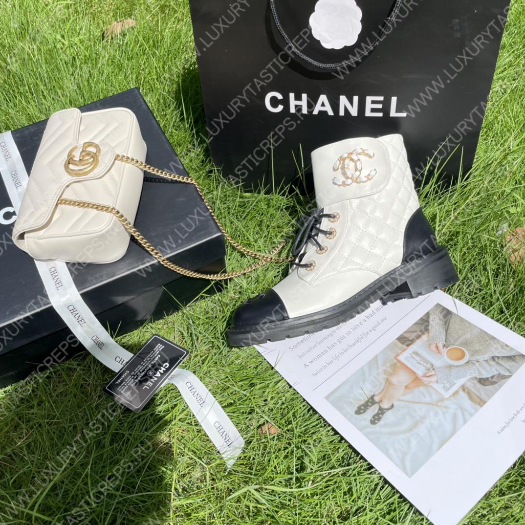 Ch*el pure love velcro ankle boots white and black g39391