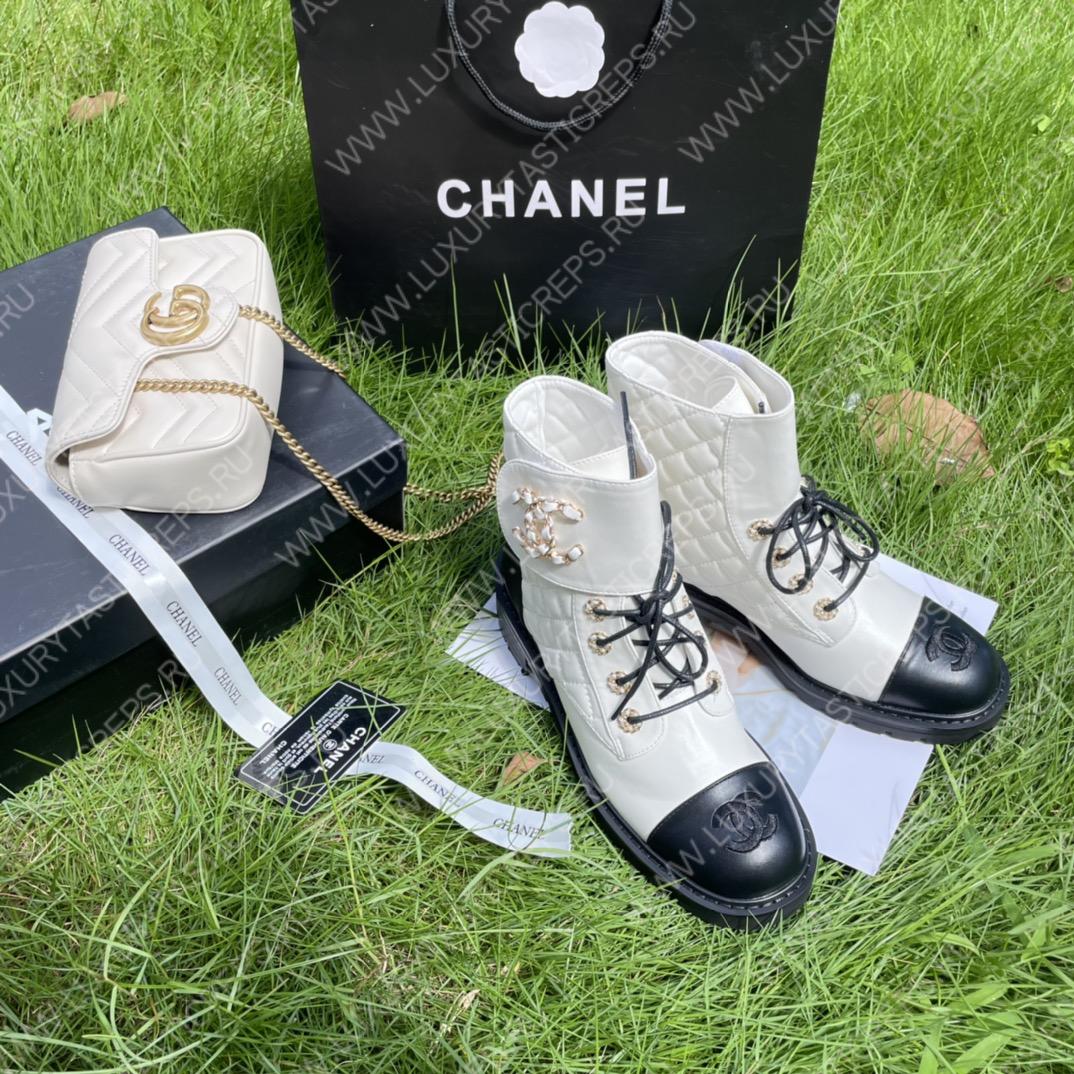 Ch*el pure love velcro ankle boots white and black g39391
