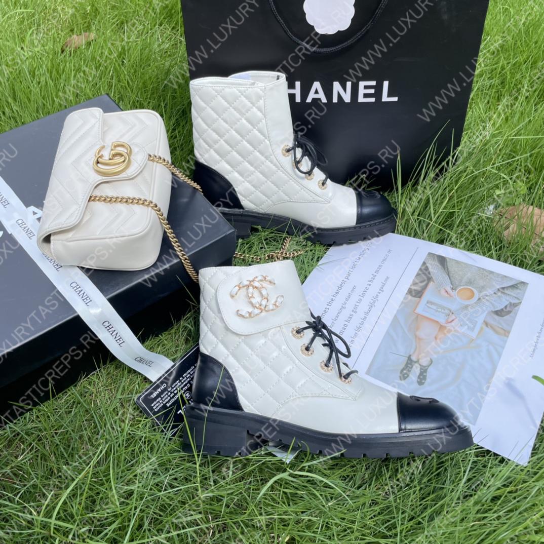 Ch*el pure love velcro ankle boots white and black g39391