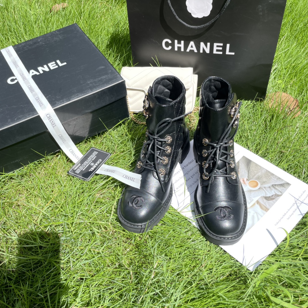 Ch*el pure love velcro ankle boots black g39391