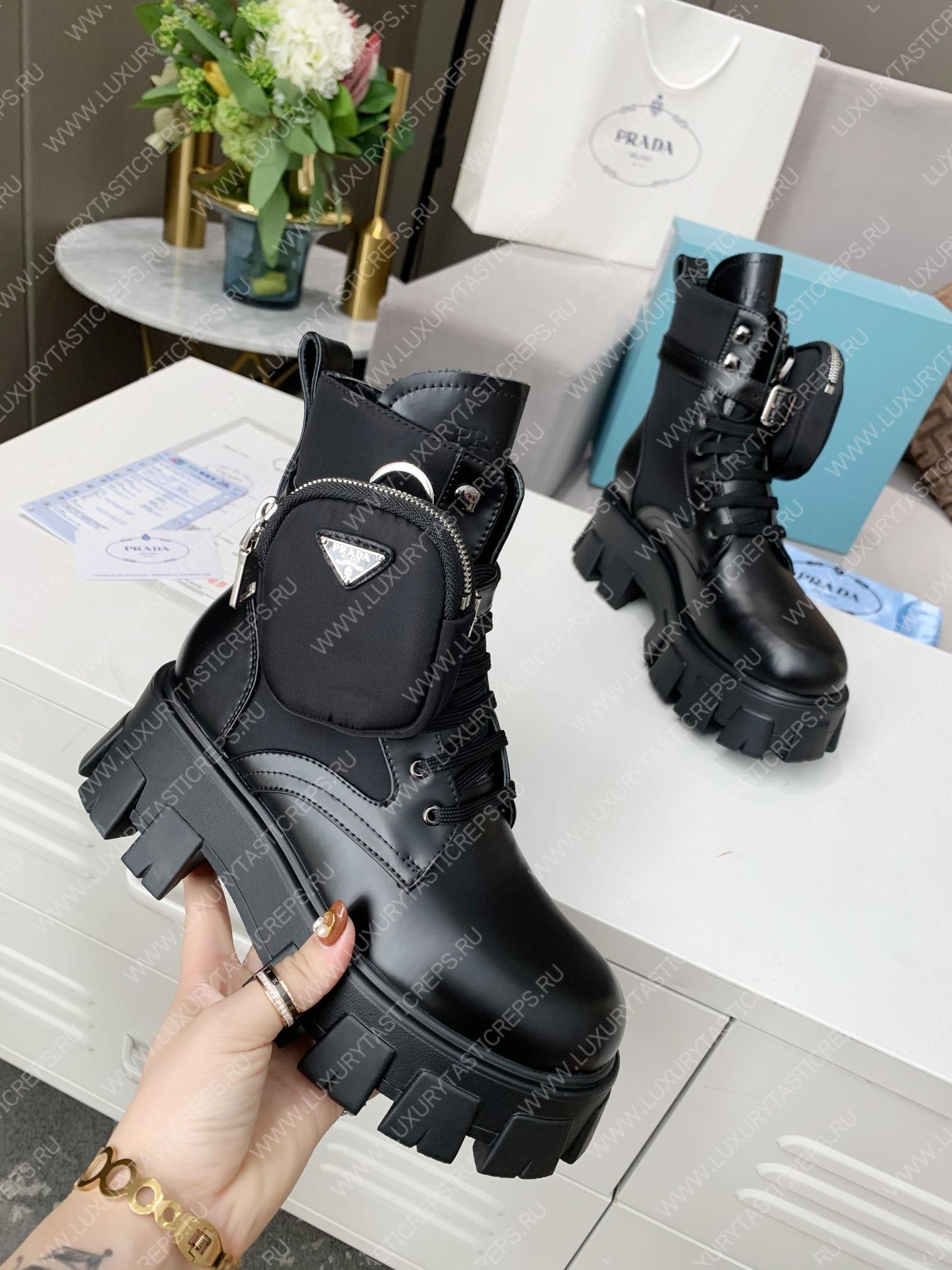 Pra*a monolith brushed leather and nylon boots with pouch black 2ue007