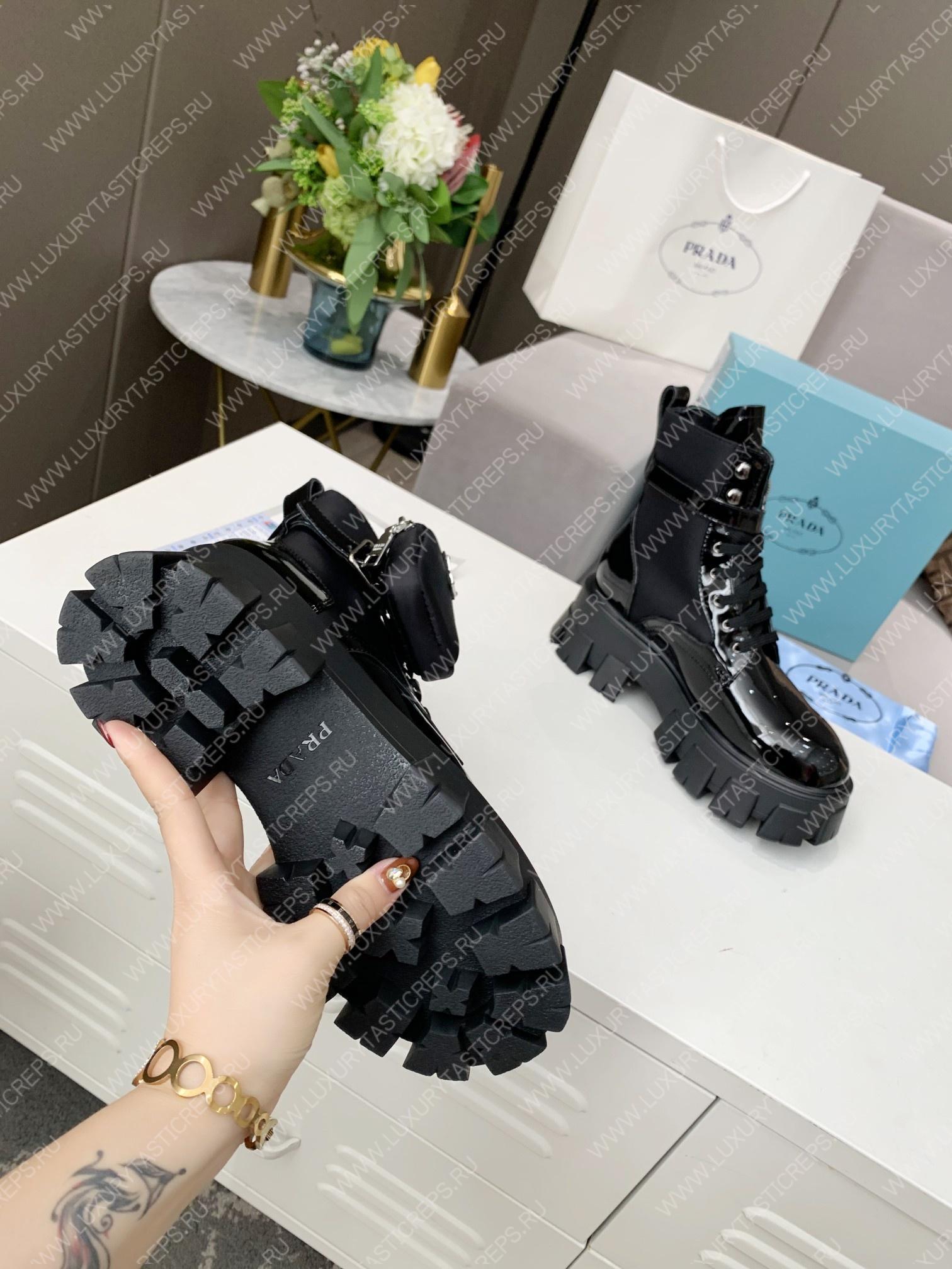 Pra*a monolith brushed leather and nylon boots with pouch black 2ue007