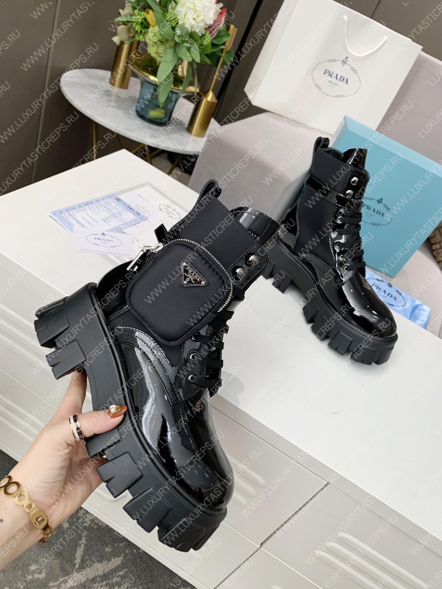 Pra*a monolith brushed faux leather boots with pouch black 2ue007