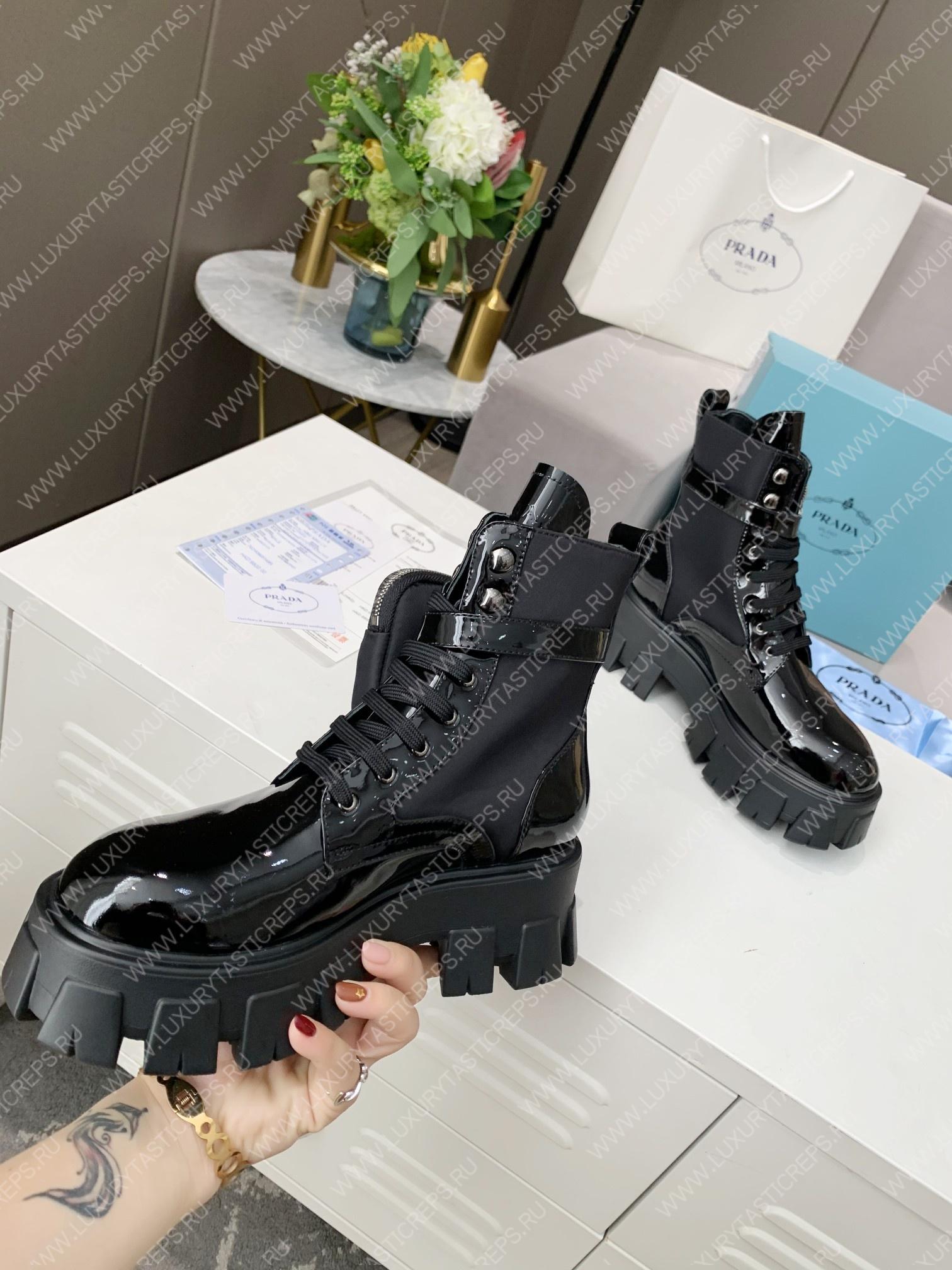 Pra*a monolith brushed faux leather boots with pouch black 2ue007