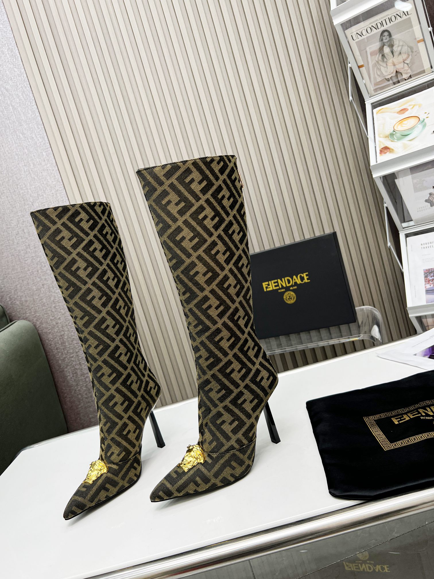 VERSACE FENDACE FF JACQUARD BOOTS GREY 1004496
