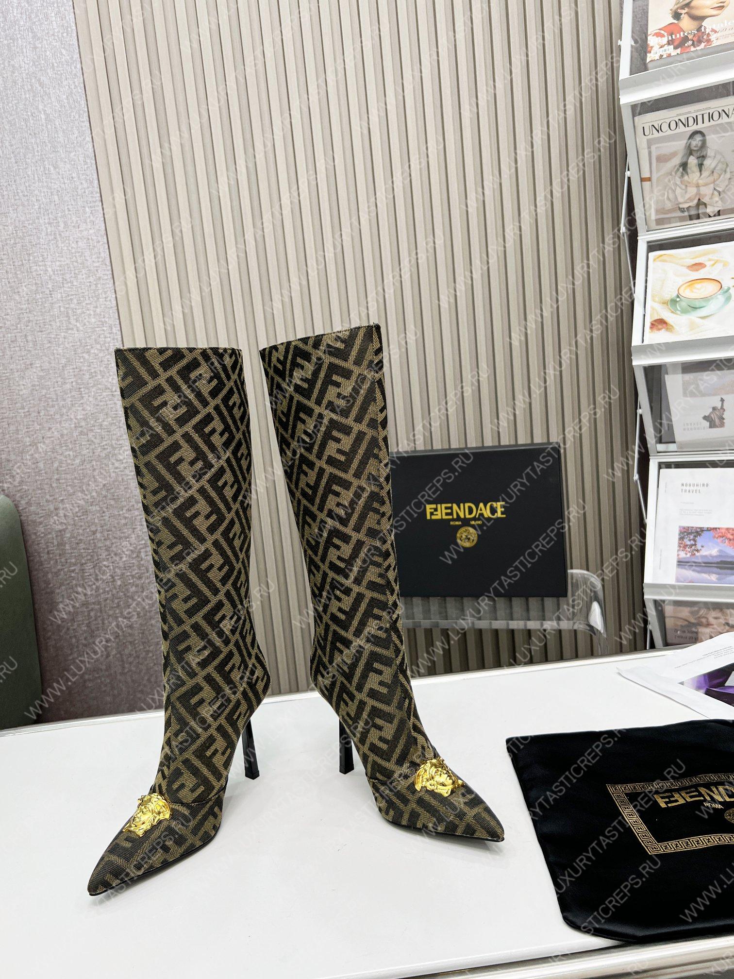 VERSACE FENDACE FF JACQUARD BOOTS GREY 1004496