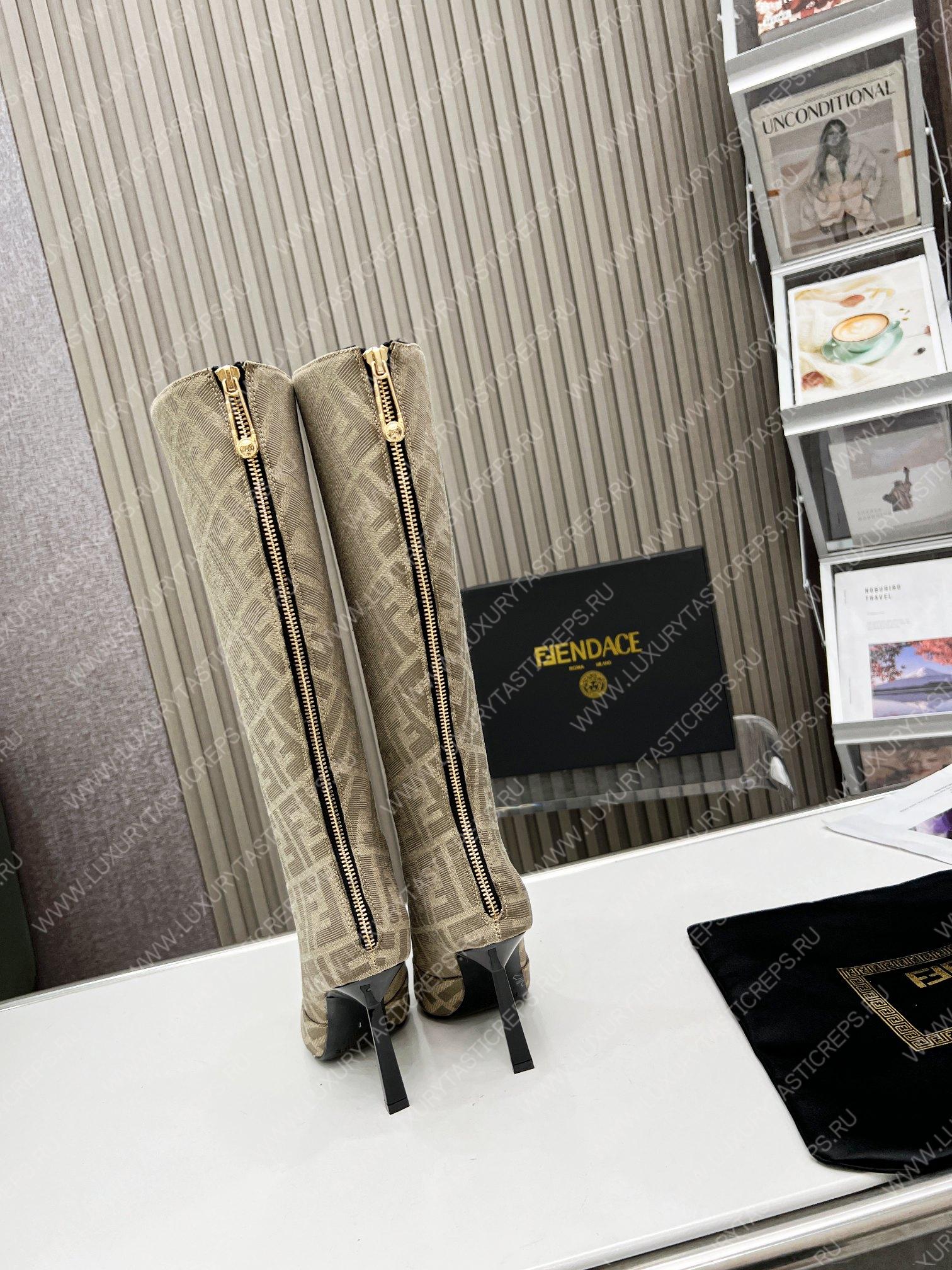 VERSACE FENDACE FF JACQUARD BOOTS BEIGE 1004496