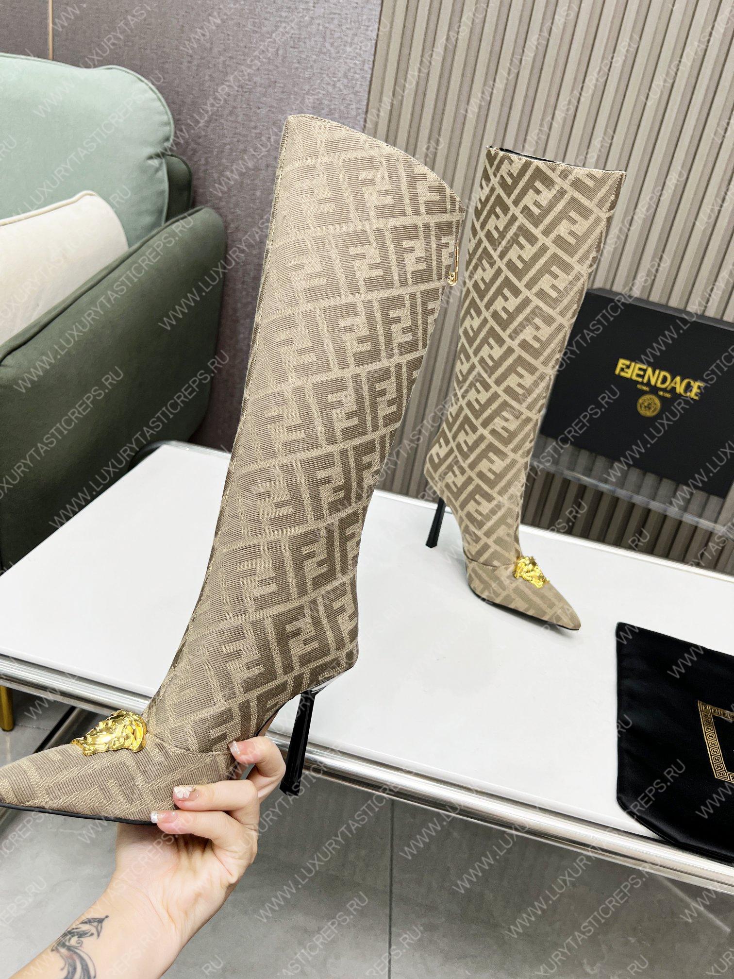 VERSACE FENDACE FF JACQUARD BOOTS BEIGE 1004496