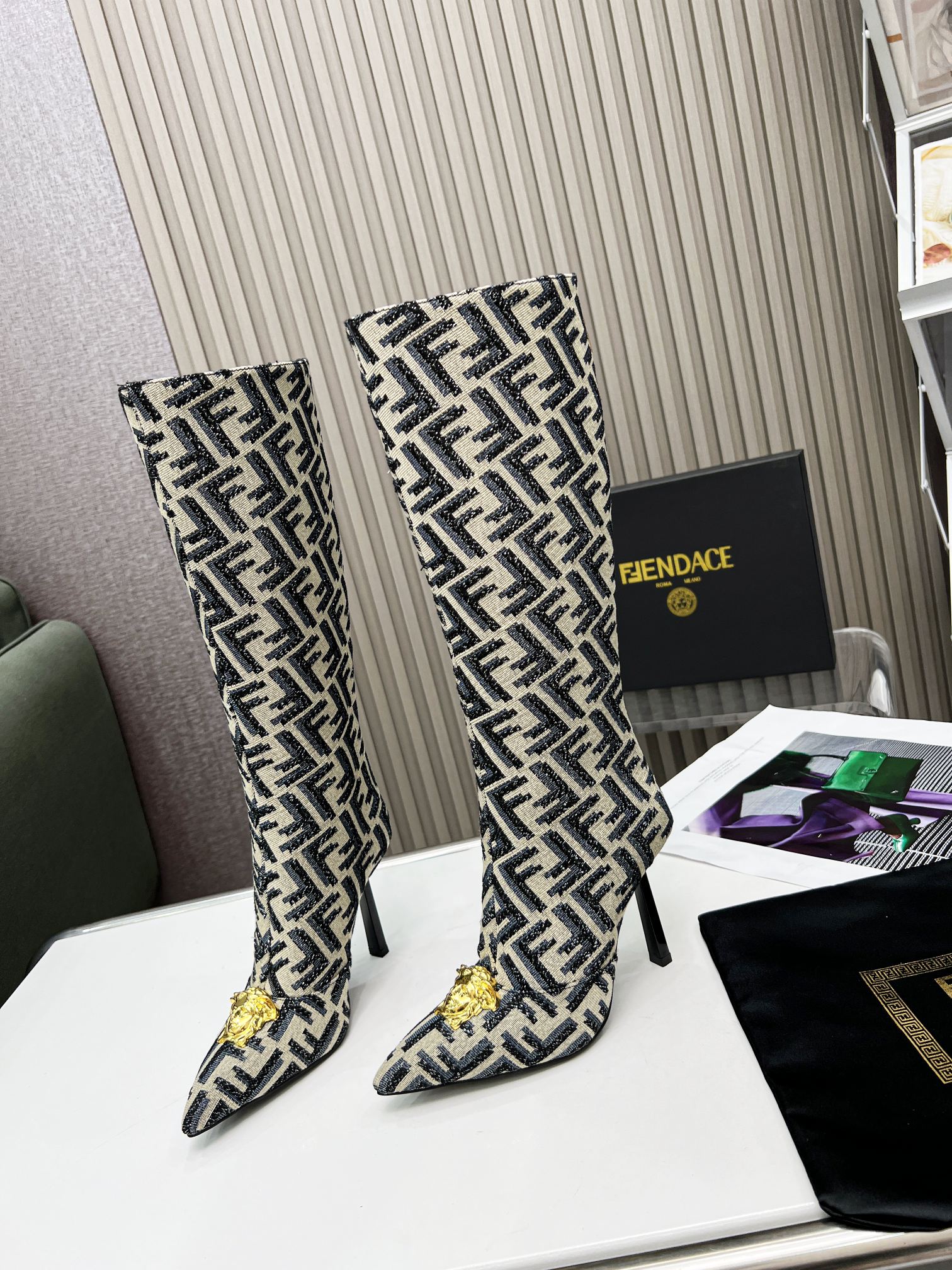 VERSACE FENDACE FF JACQUARD BOOTS MULTICOLOR 1004496