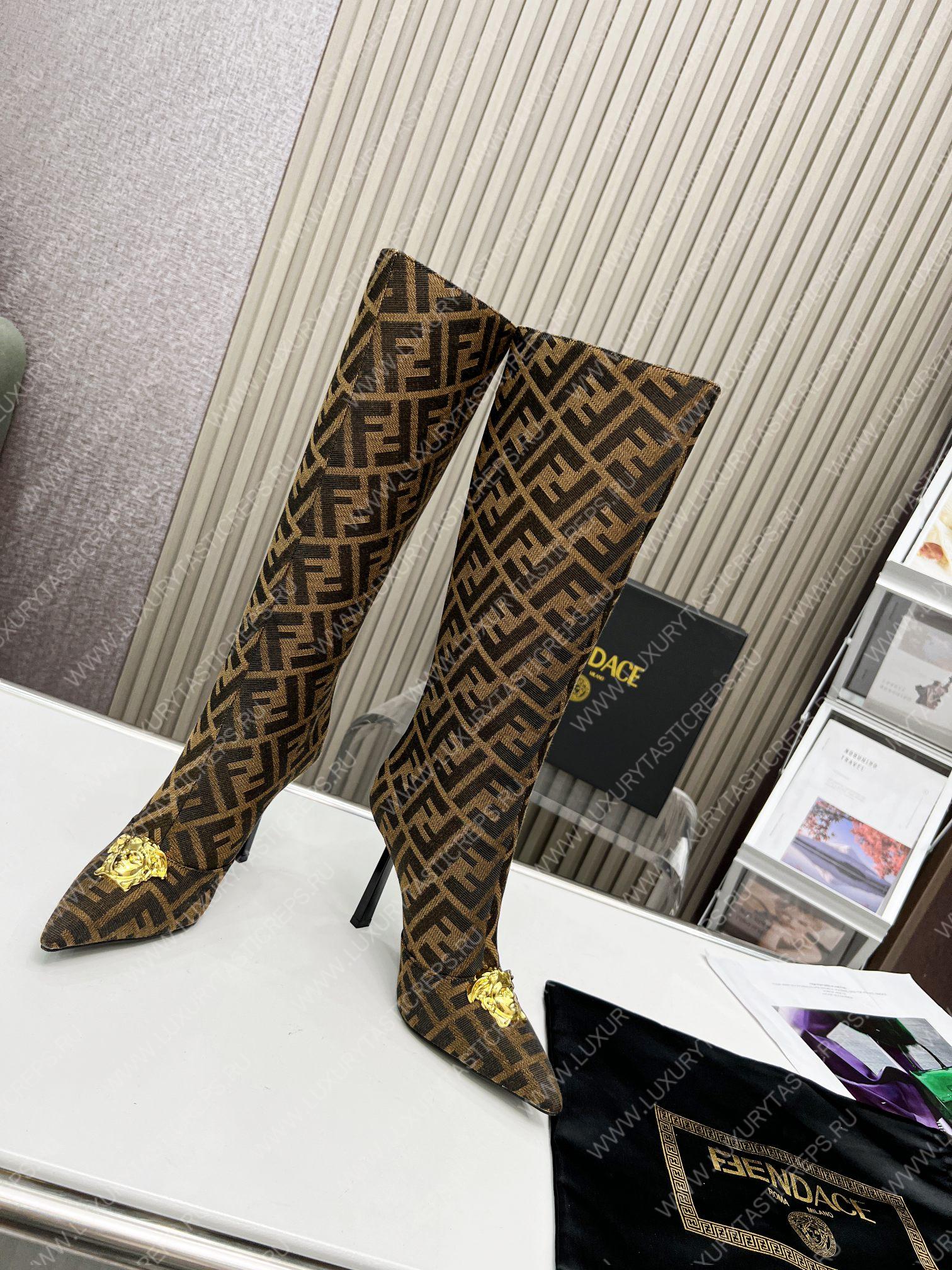VERSACE FENDACE FF JACQUARD BOOTS BROWN 1004496