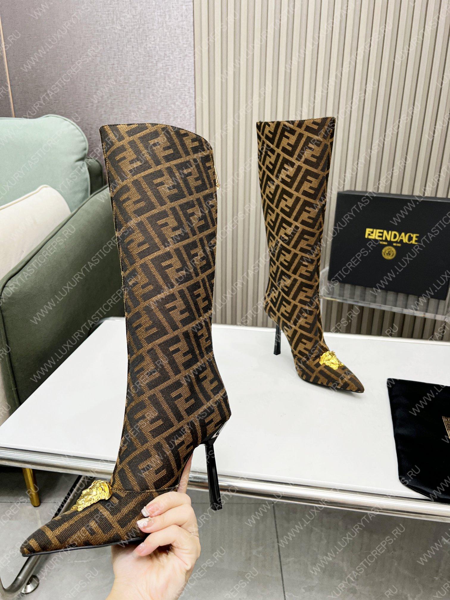 VERSACE FENDACE FF JACQUARD BOOTS BROWN 1004496