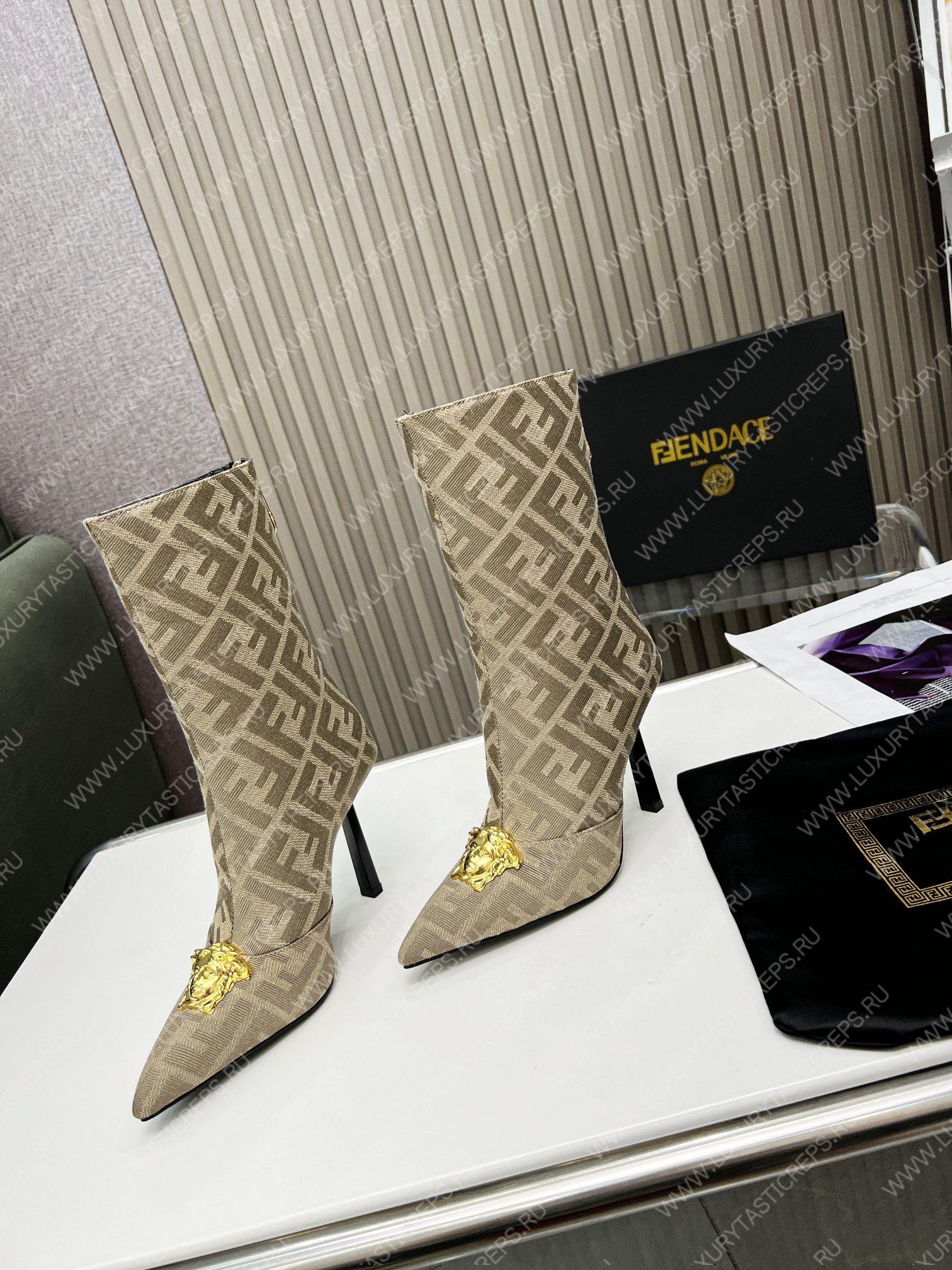 VERSACE FENDACE FF JACQUARD BOOTS DESERT BEIGE 1004496