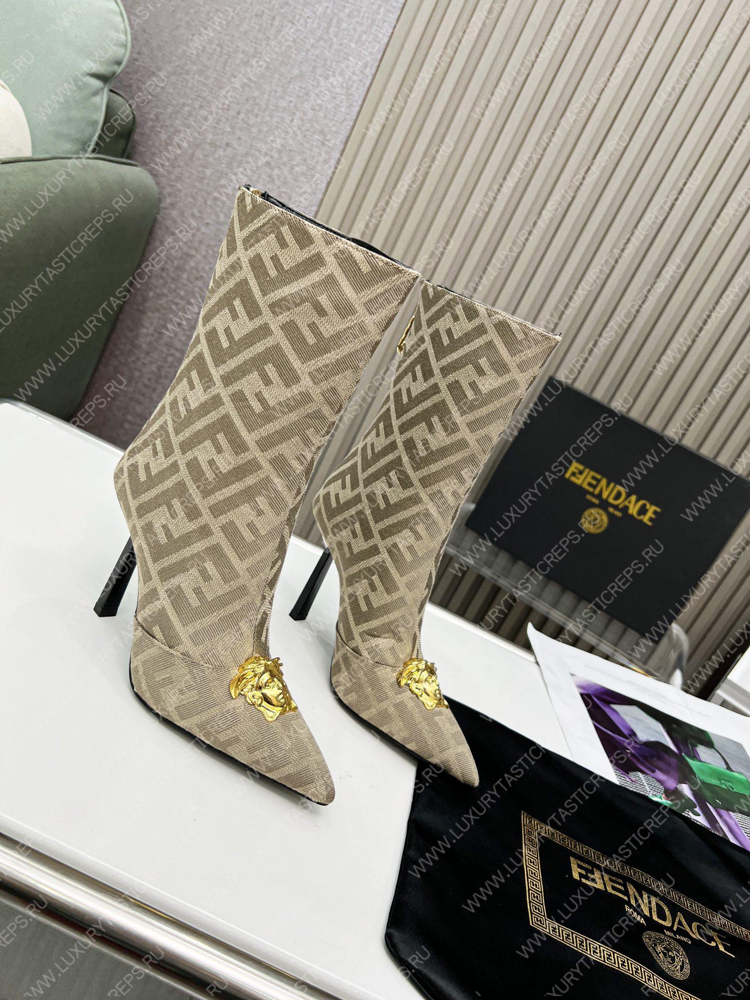 VERSACE FENDACE FF JACQUARD BOOTS DESERT BEIGE 1004496