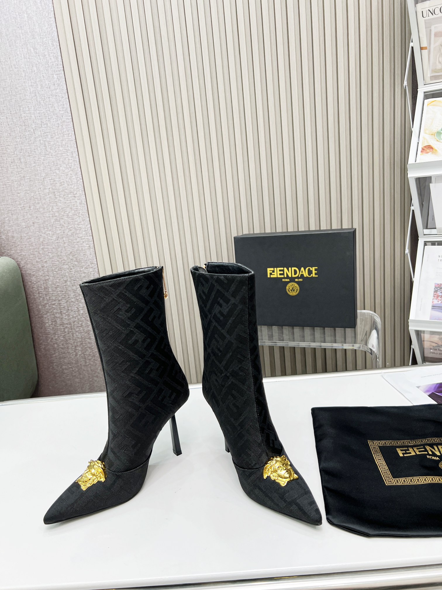 VERSACE FENDACE FF JACQUARD BOOTS BLACK 1004496