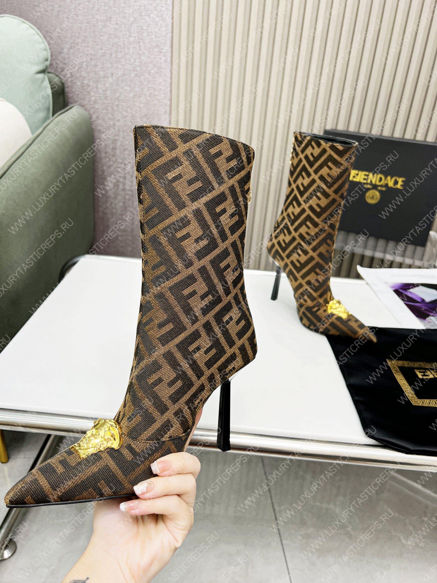 VERSACE FENDACE FF JACQUARD BOOTS BROWN 1004496