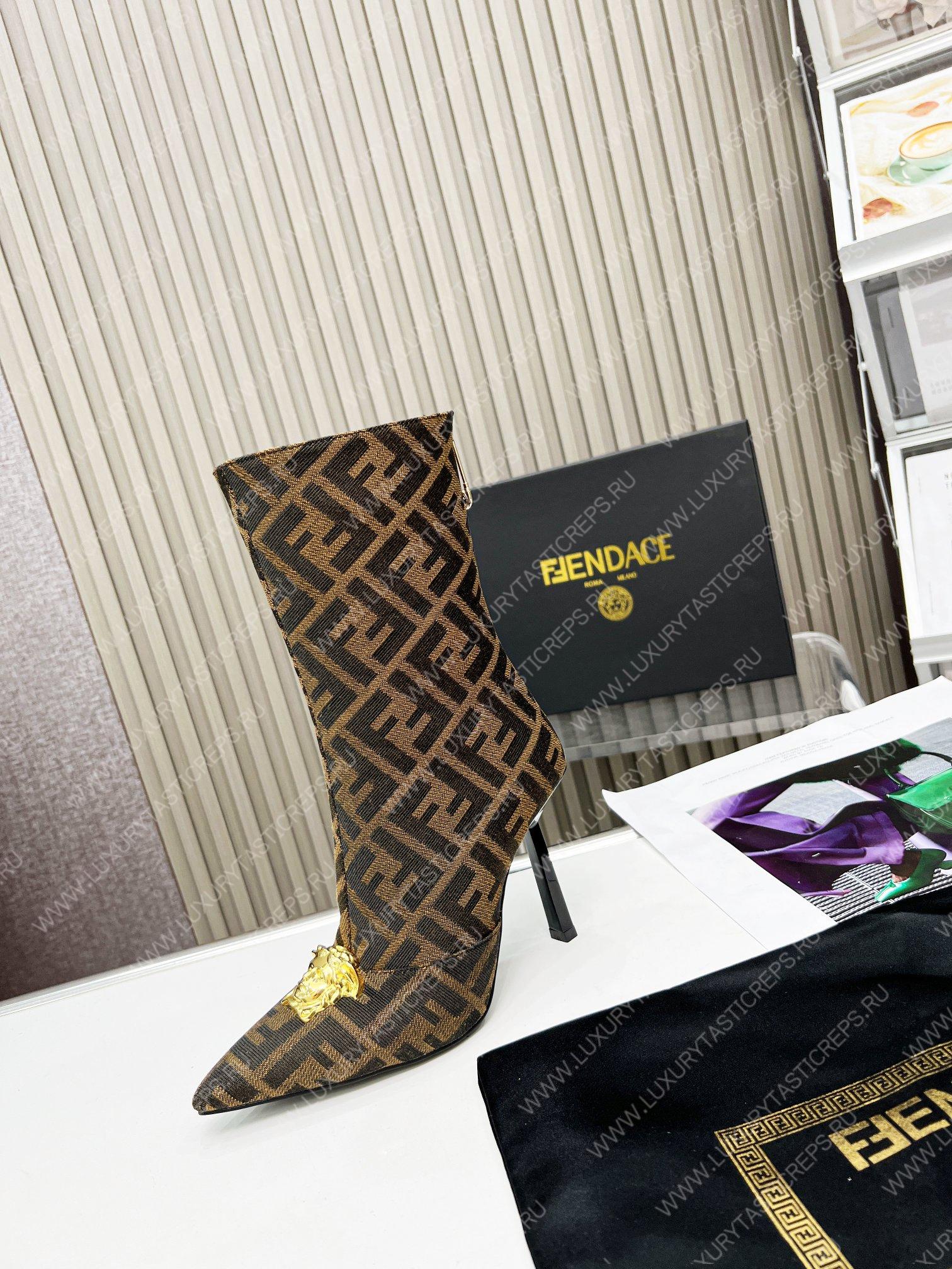 VERSACE FENDACE FF JACQUARD BOOTS BROWN 1004496