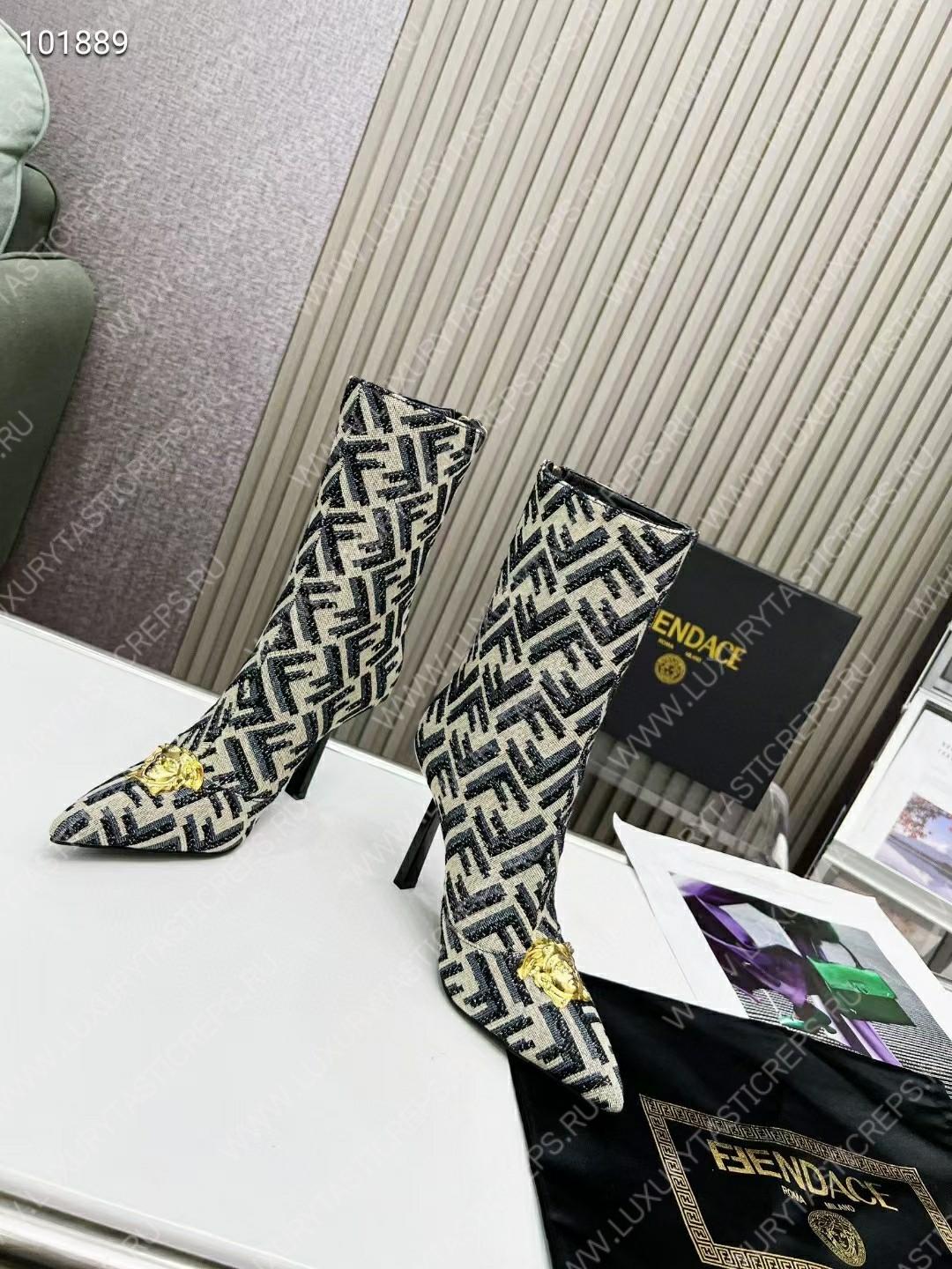 VERSACE FENDACE FF JACQUARD ANKLE BOOTS GREY 1004496