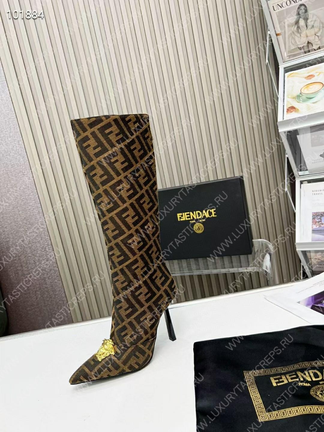 VERSACE FENDACE FF JACQUARD BOOTS DARK BROWN 1004496