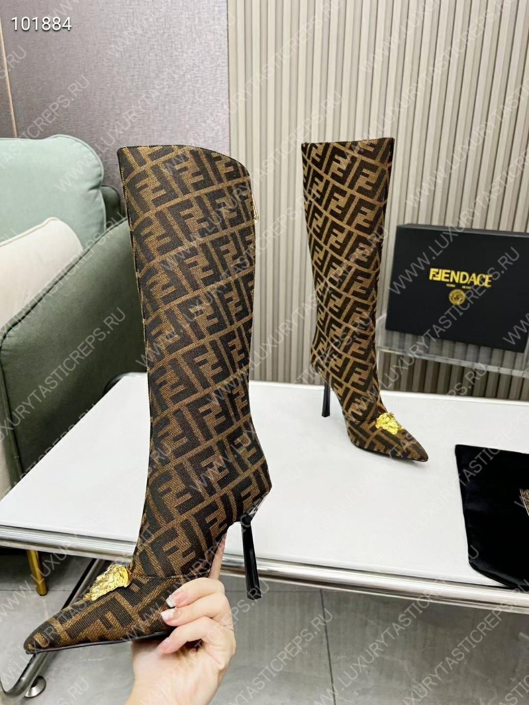 VERSACE FENDACE FF JACQUARD BOOTS DARK BROWN 1004496