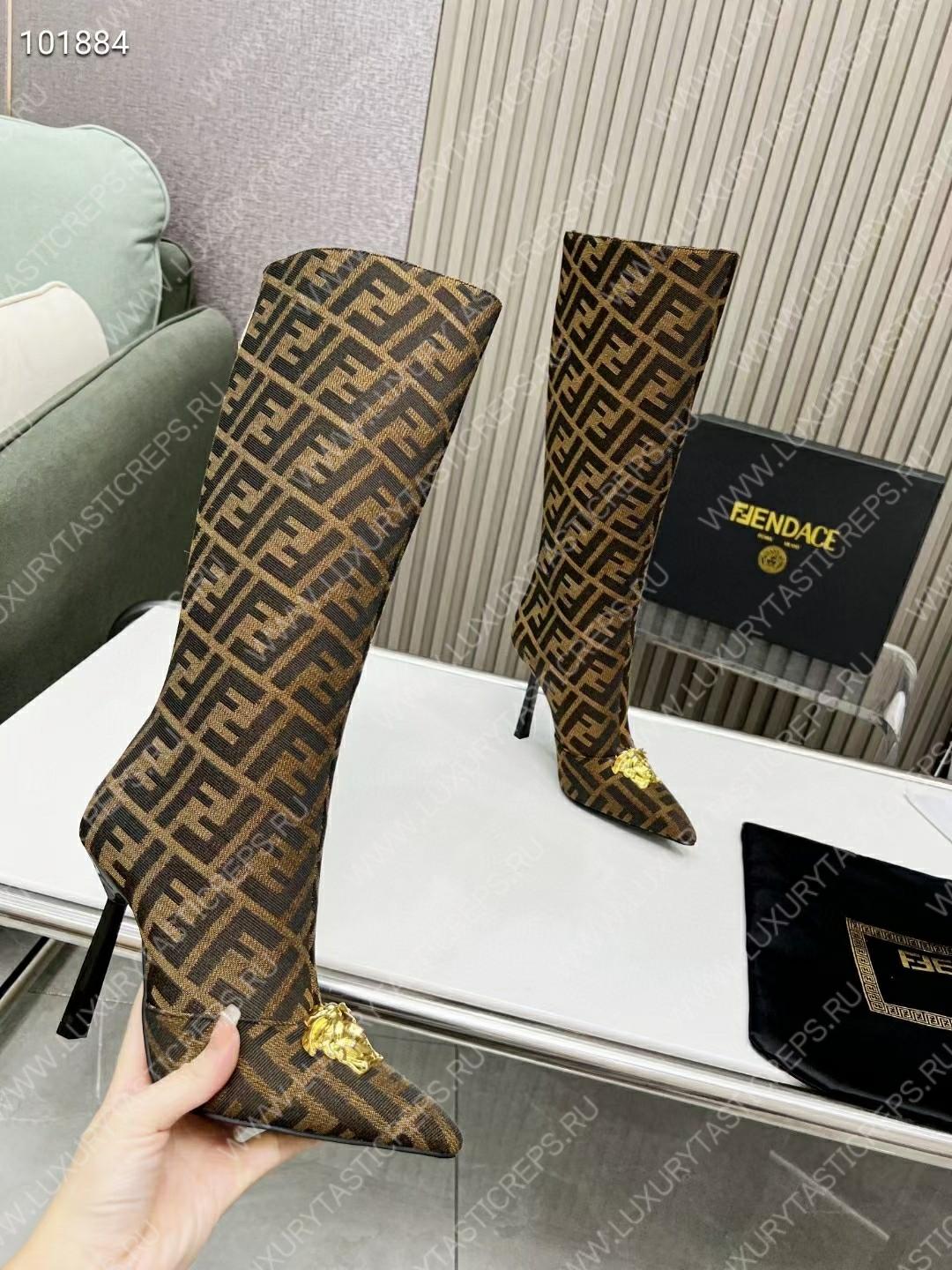VERSACE FENDACE FF JACQUARD BOOTS DARK BROWN 1004496