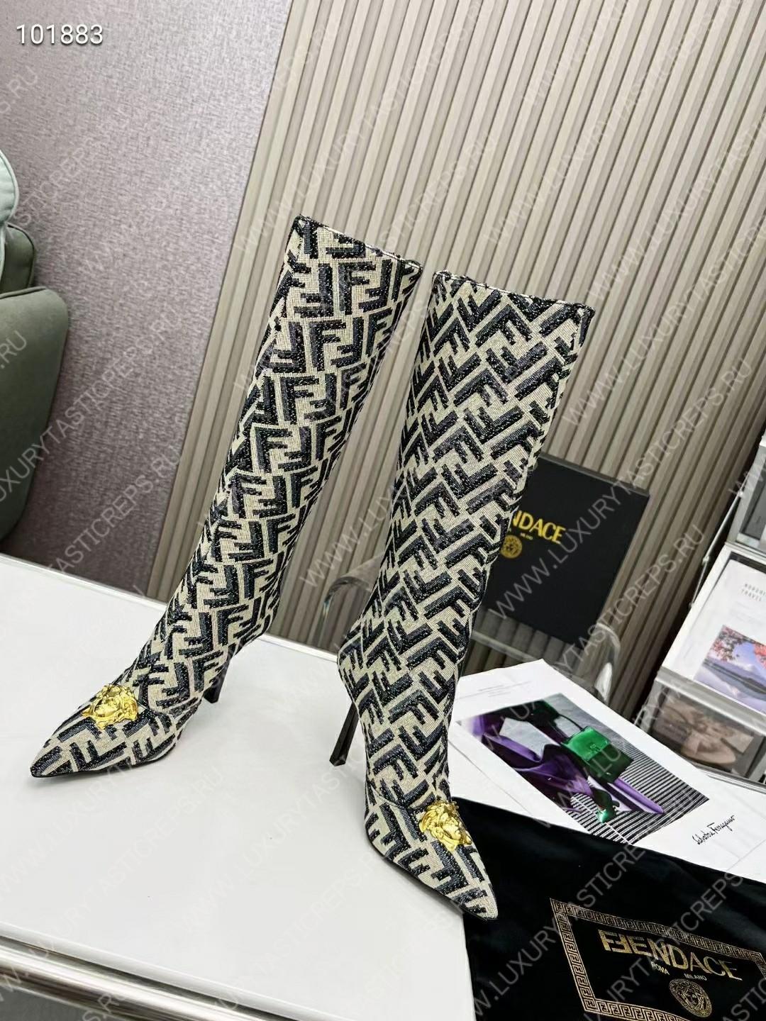 VERSACE FENDACE FF JACQUARD BOOTS LIGHT BROWN 1004496