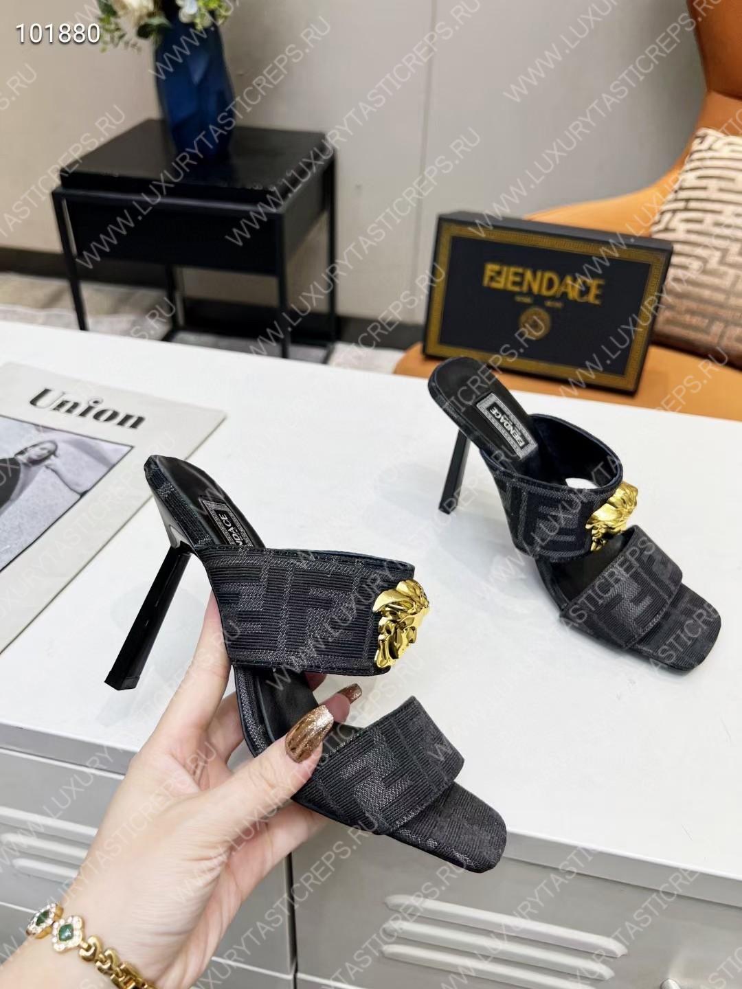 VERSACE FENDACE FF JACQUARD MULES BLACK 1005157