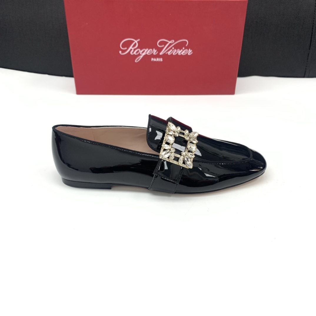 ROGER VIVIER MINI BROCHE BUCKLE LOAFERS BLACK RVW6343
