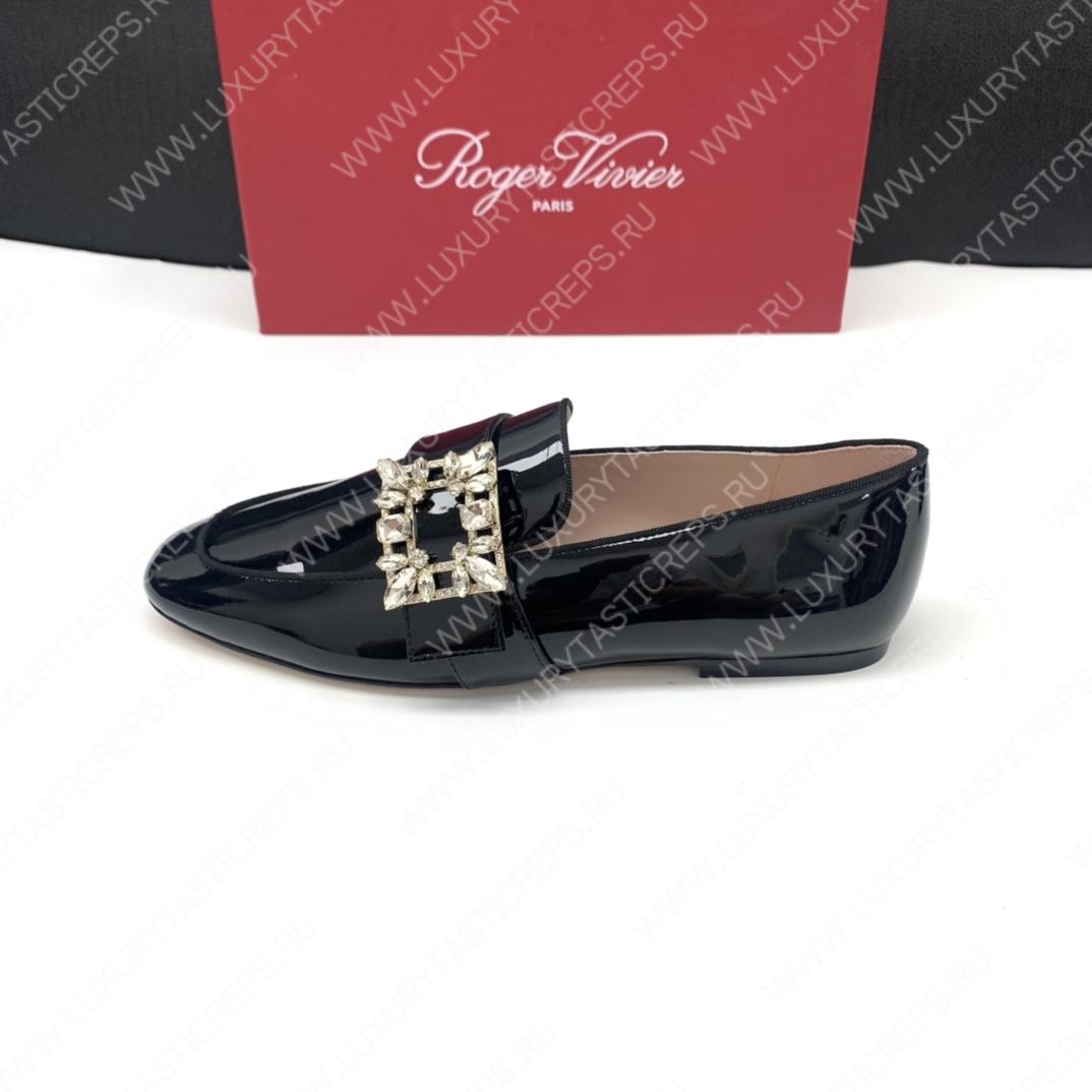 ROGER VIVIER MINI BROCHE BUCKLE LOAFERS BLACK RVW6343