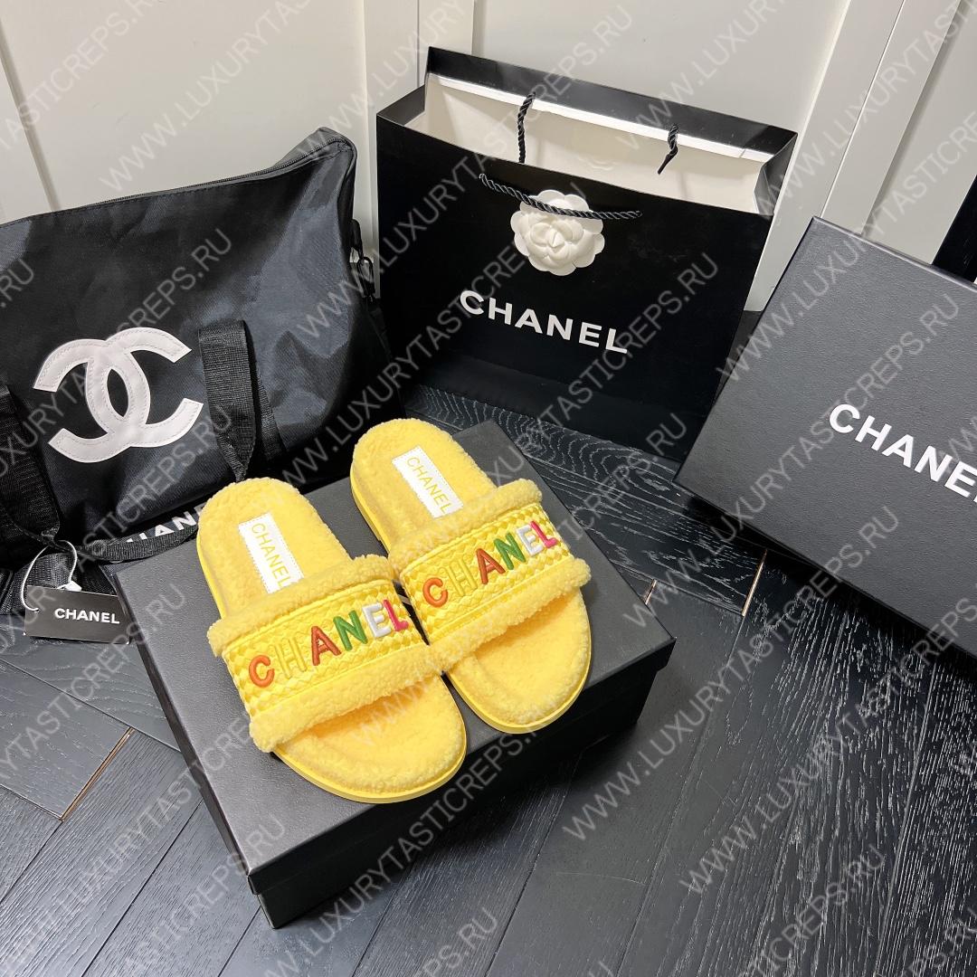 Ch*el wool slippers yellow g39059