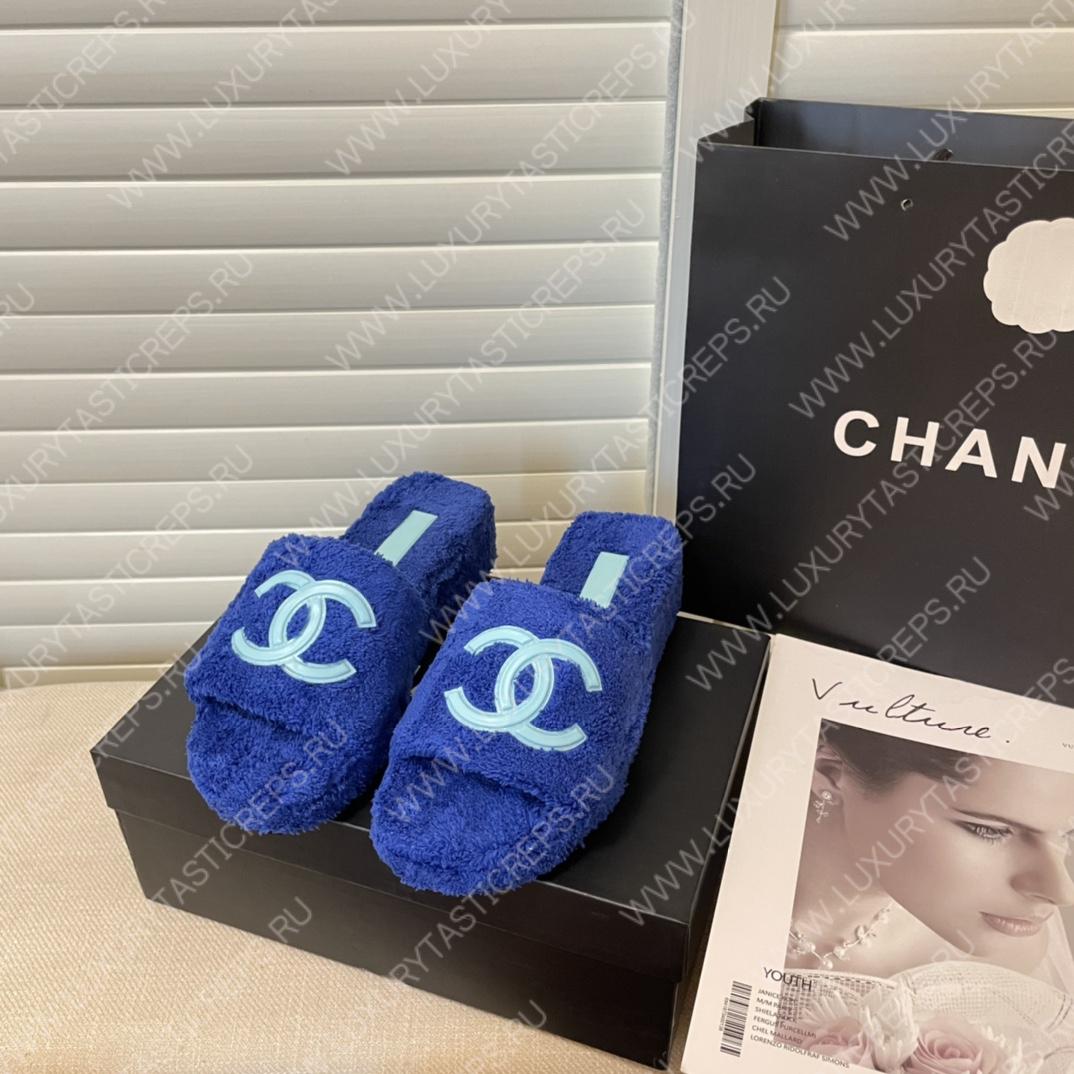 Ch*el cc flat mules terrycloth navy blue 1027287