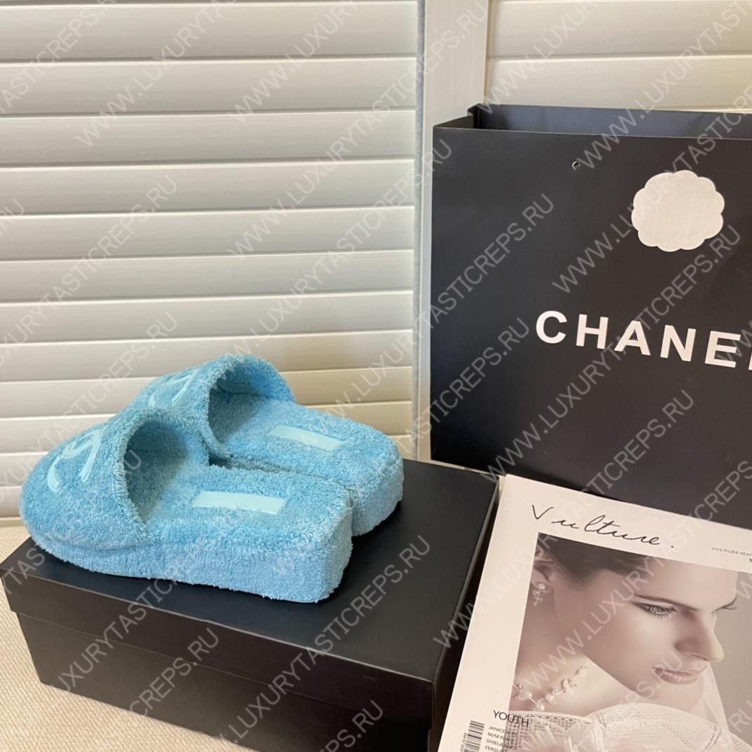 Ch*el cc flat mules terrycloth arctic 1027287