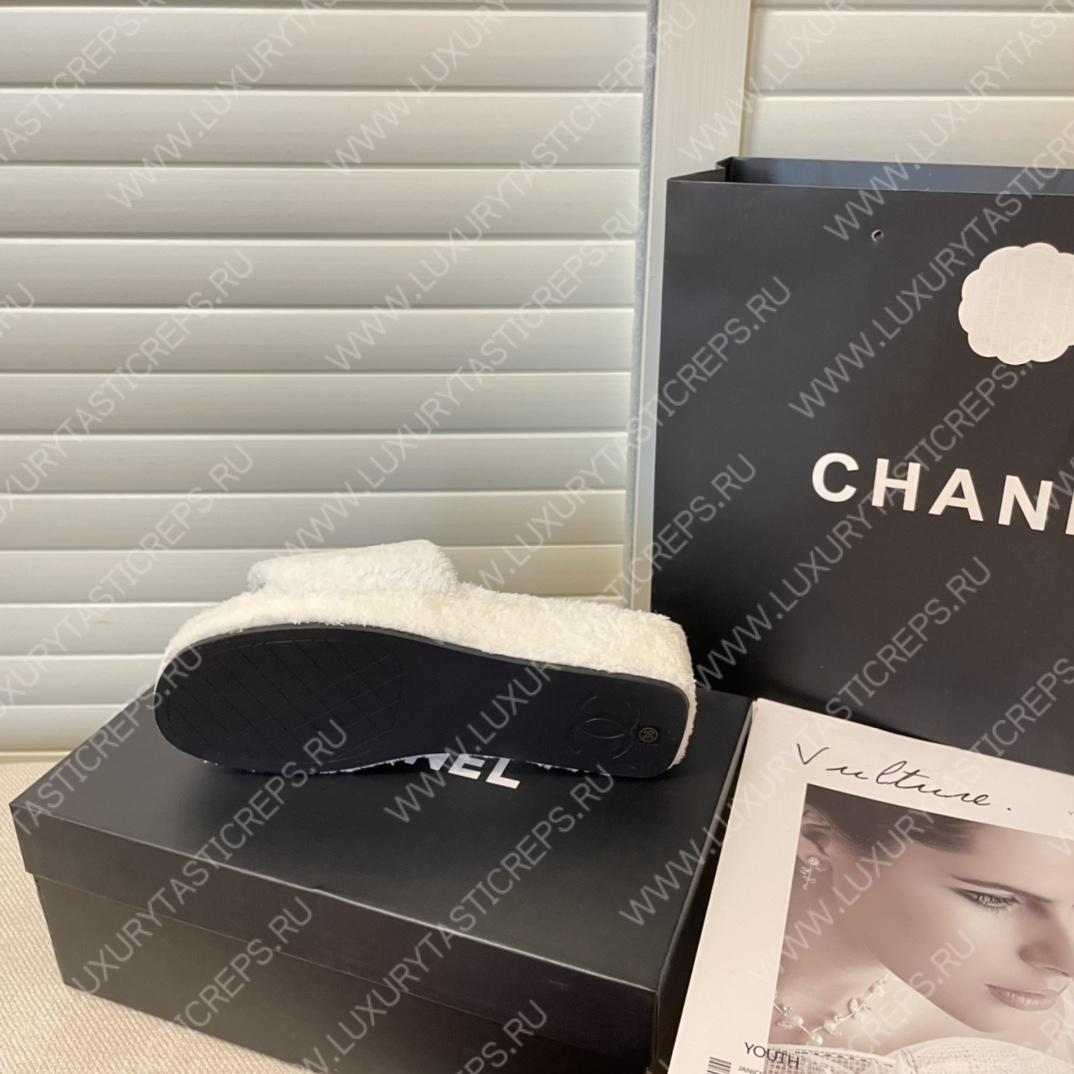 Ch*el cc flat mules terrycloth baby pink/black 1027287