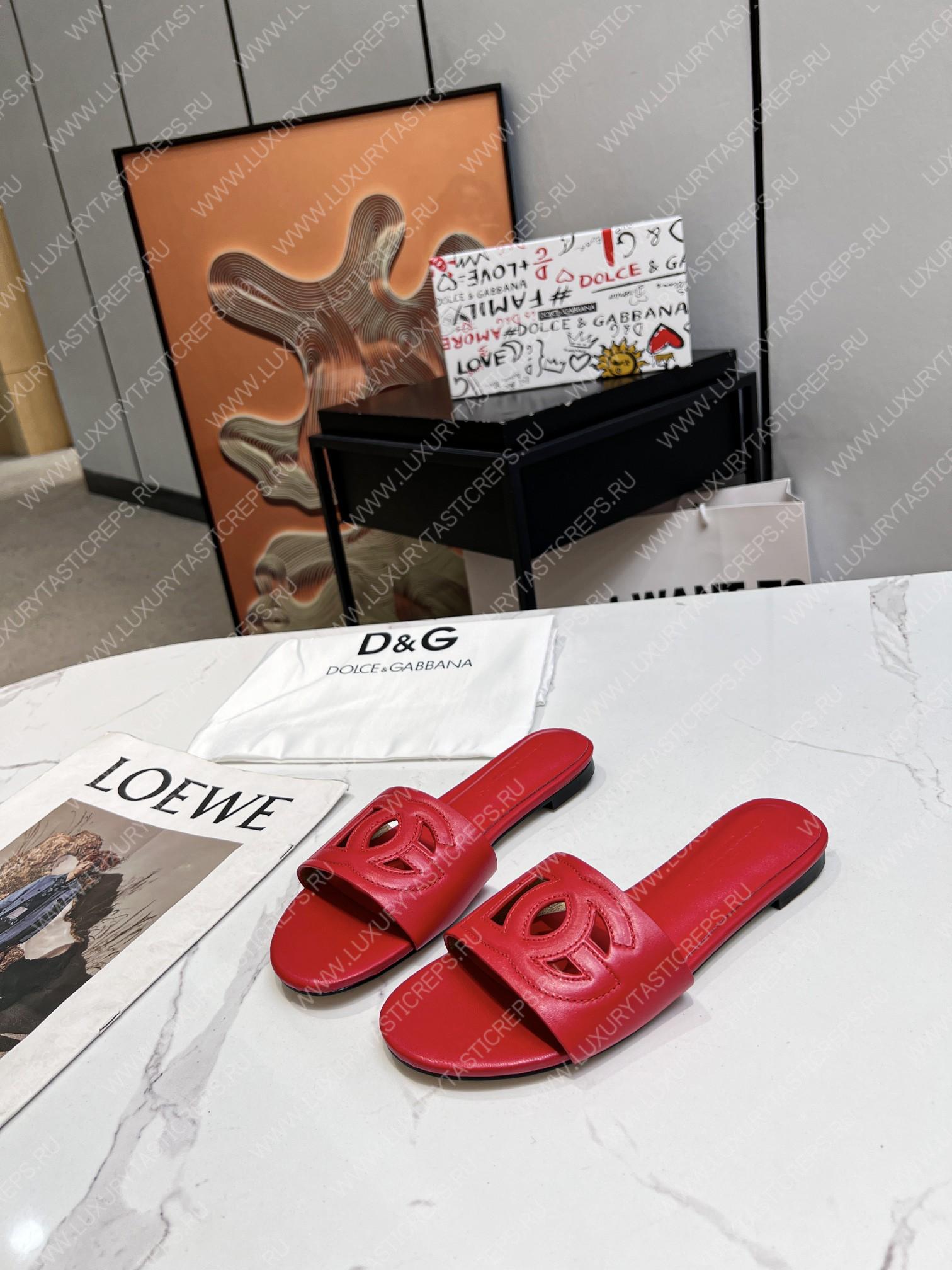 DOLCE & GABBANA CALFSKIN SLIDERS WITH DG LOGO RED CQ0436AY
