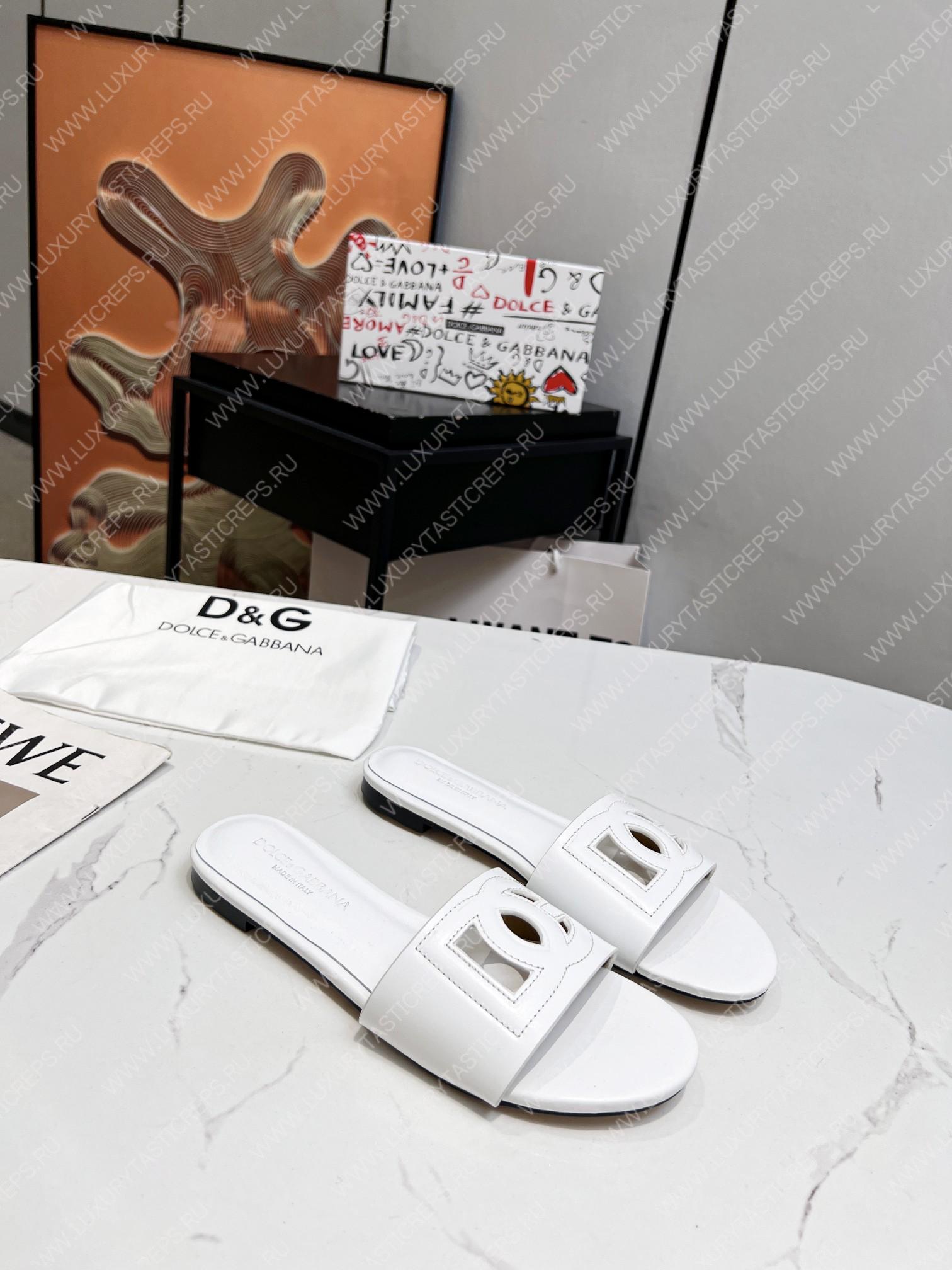 DOLCE & GABBANA CALFSKIN SLIDERS WITH DG LOGO WHITE CQ0436AY