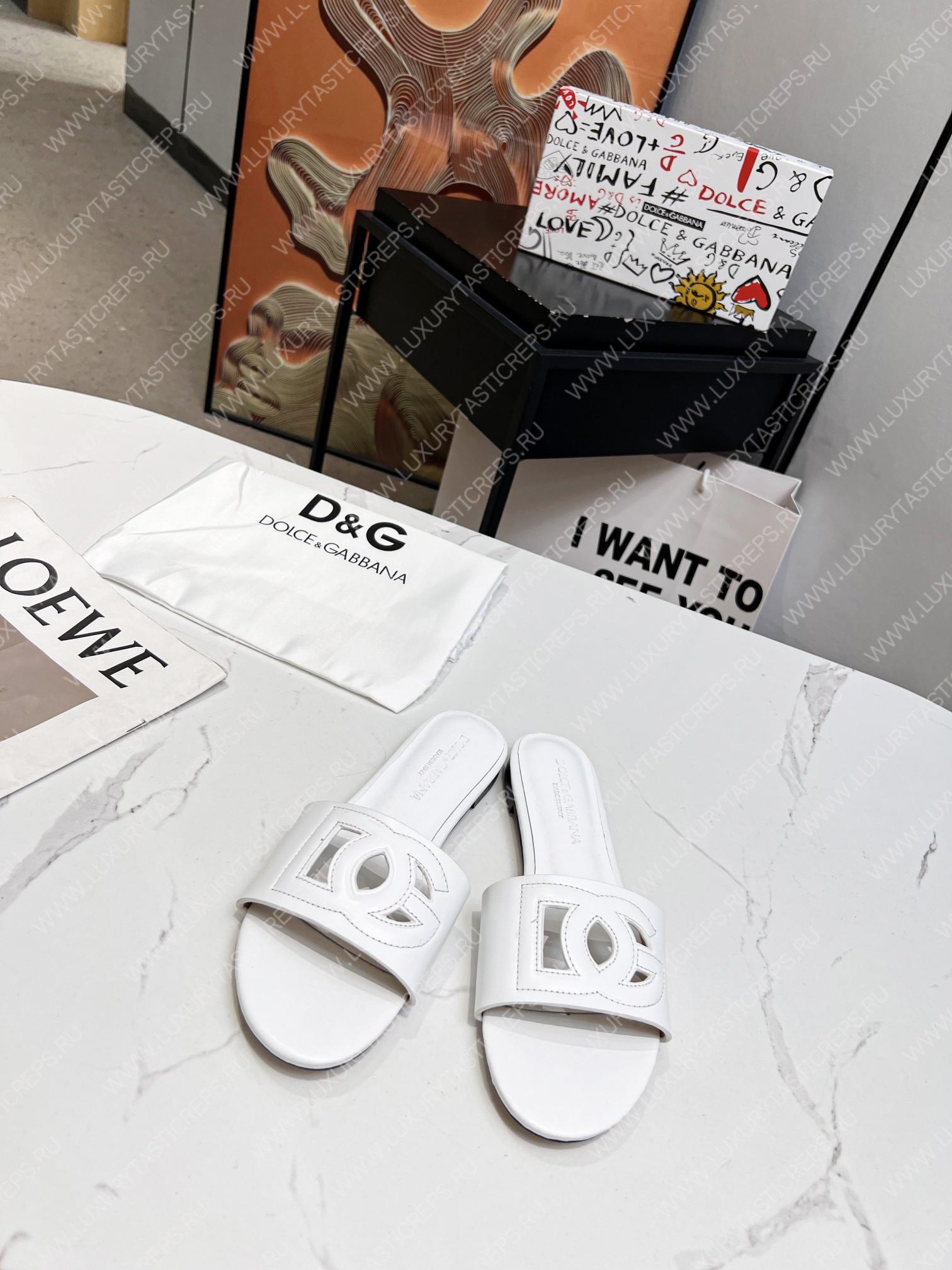 DOLCE & GABBANA CALFSKIN SLIDERS WITH DG LOGO WHITE CQ0436AY